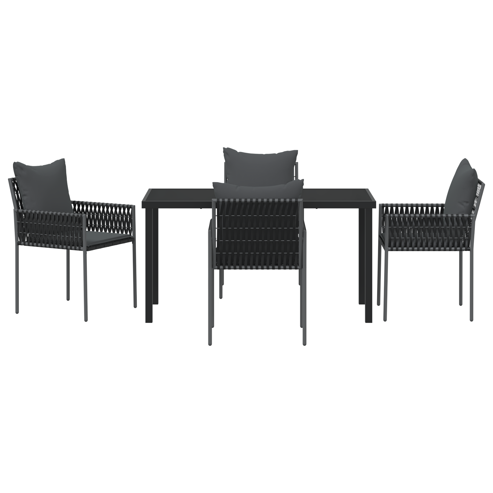 Set de Dining de Grădină de 5 Piese cu Pernă Negru Rattan Poly GartenMobel Dekor