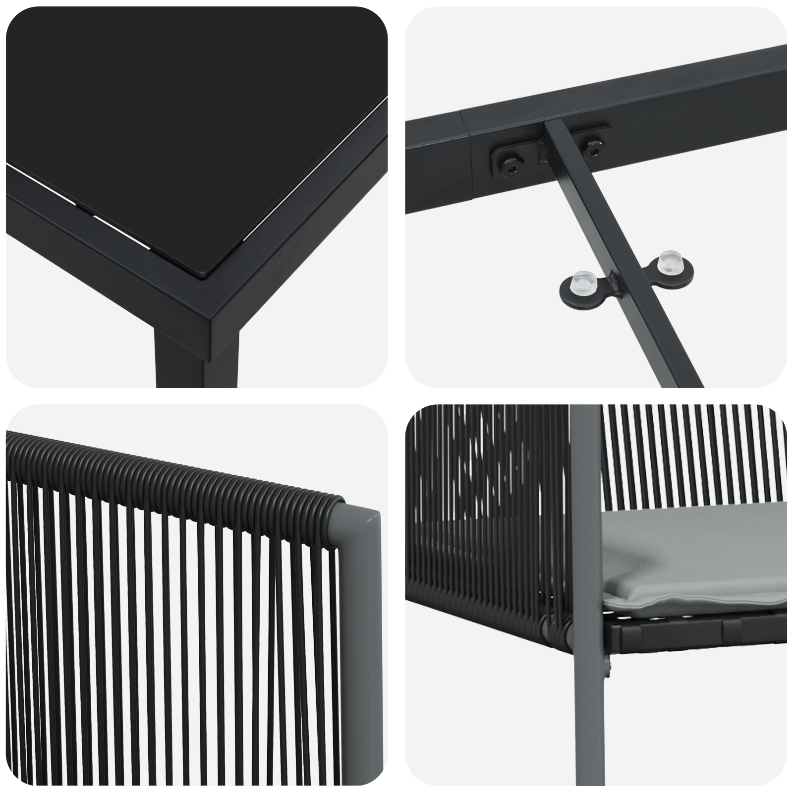 Set de dining grădină 3 piese cu perne Negre din poliratan GartenMobel Dekor