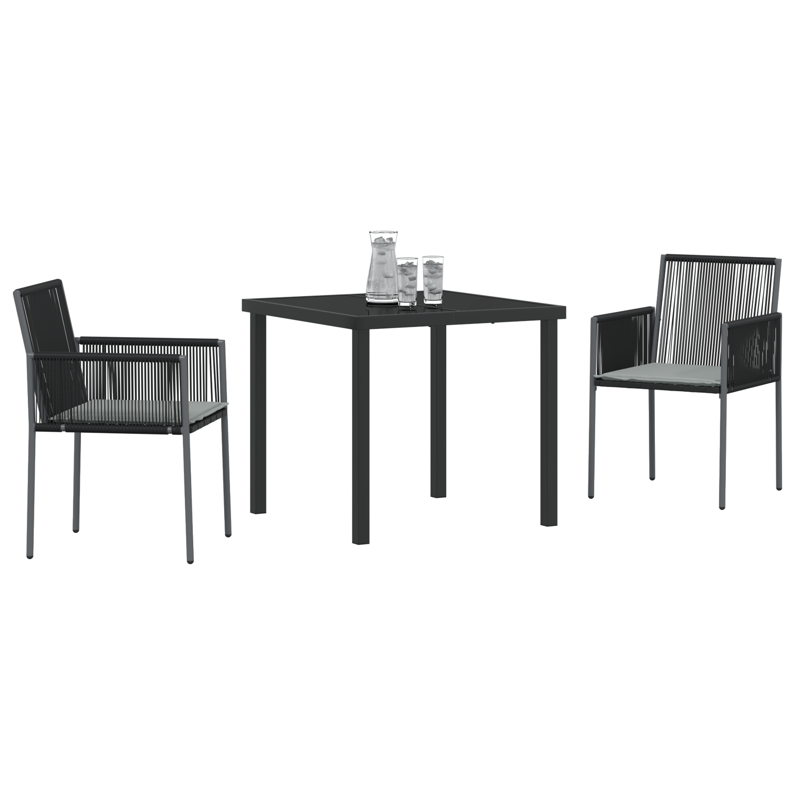 Set de dining grădină 3 piese cu perne Negre din poliratan GartenMobel Dekor