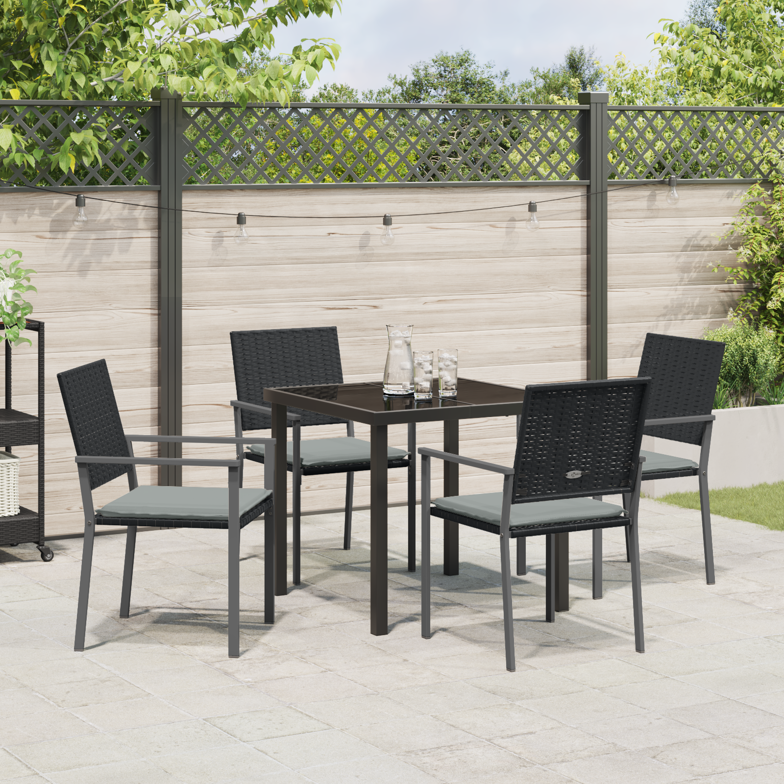 Set de dining pentru grădină 5 piese cu perne Negru Rattan Poli GartenMobel Dekor