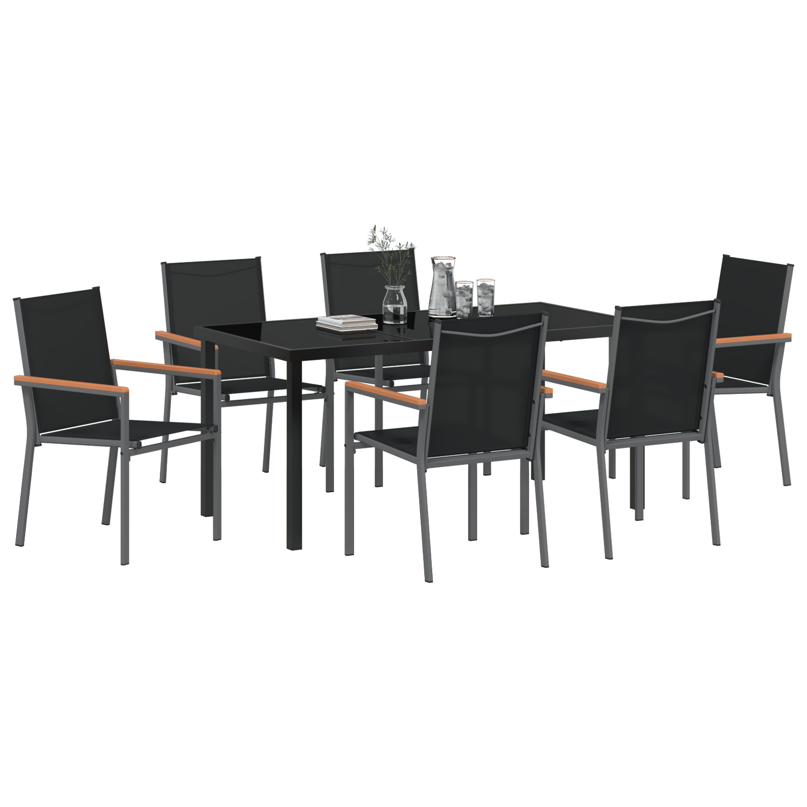 Set de dining pentru grădină 7 piese Negru Textilenă și Oțel GartenMobel Dekor