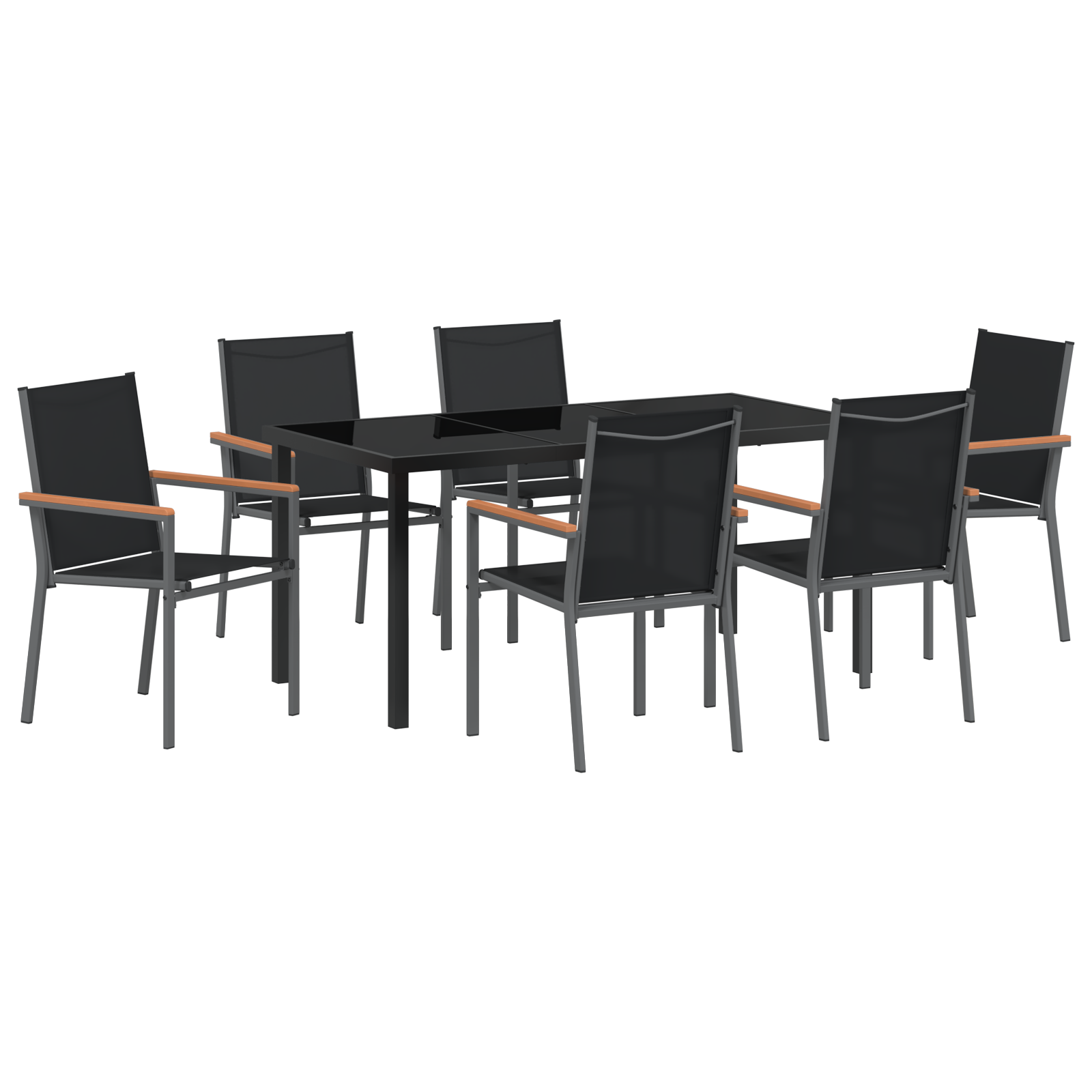 Set de dining pentru grădină 7 piese Negru Textilenă și Oțel GartenMobel Dekor