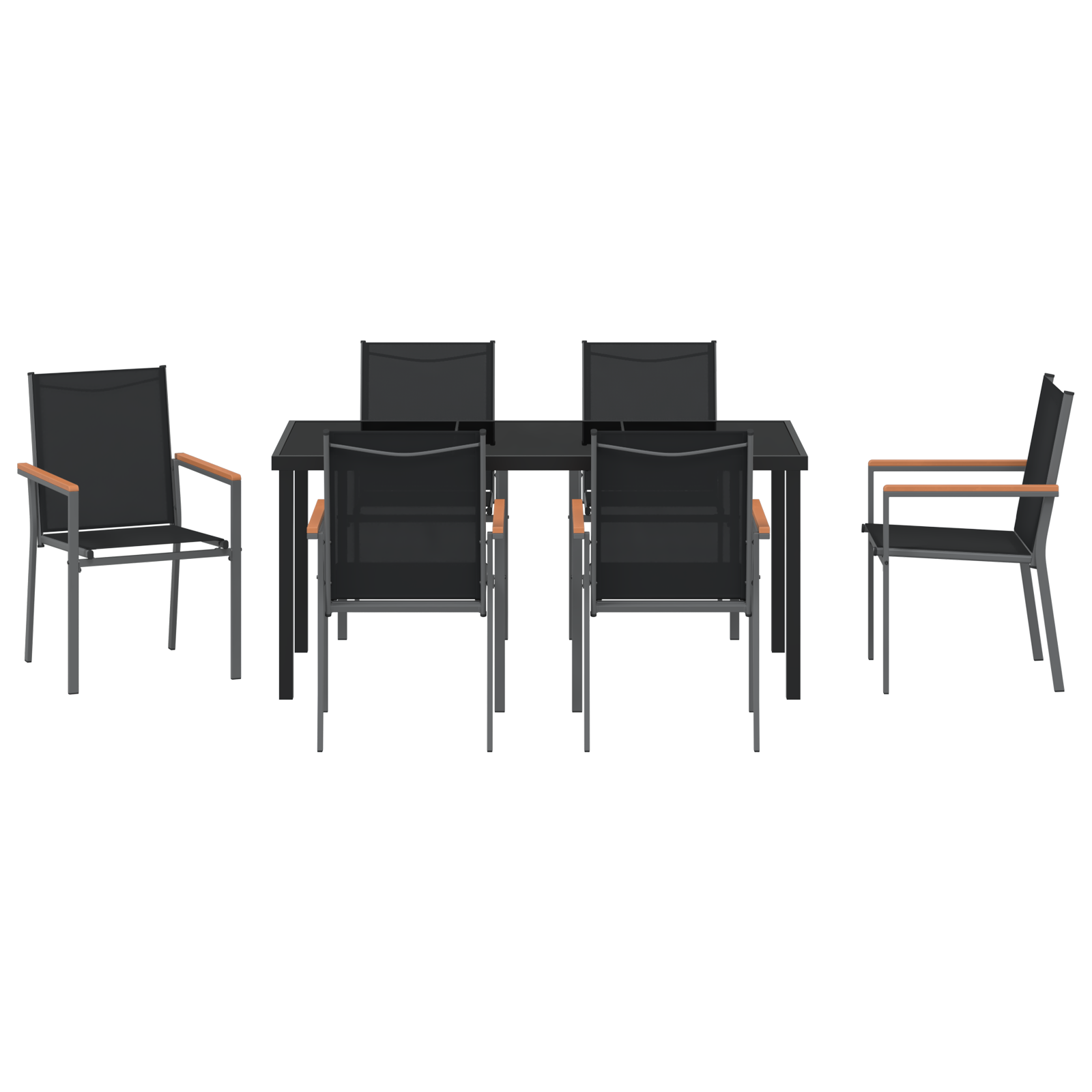 Set de dining pentru grădină 7 piese Negru Textilenă și Oțel GartenMobel Dekor