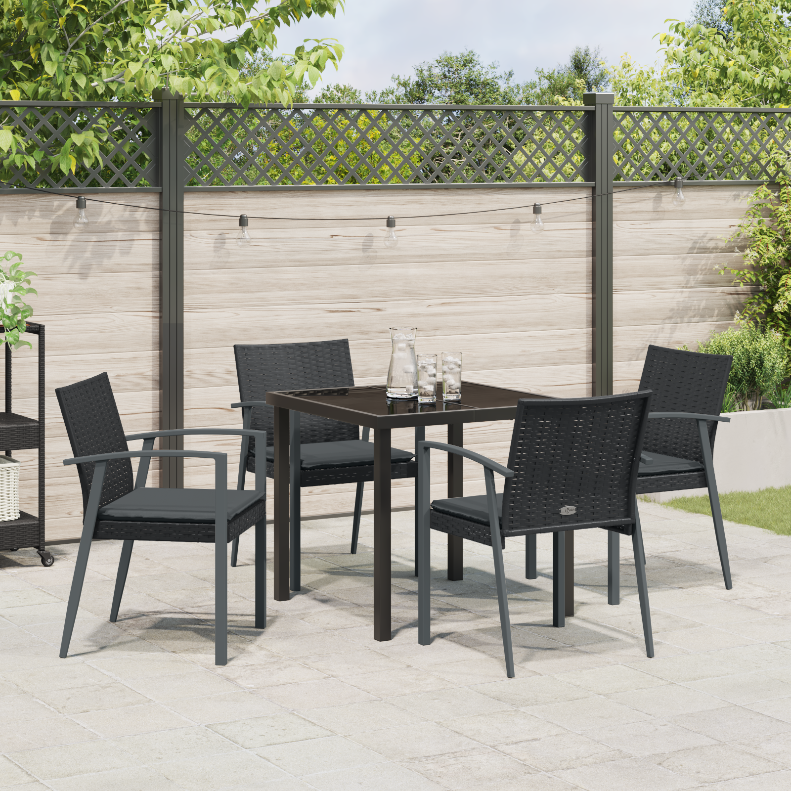 Set de mese de grădină 5 piese cu perne Negru Rattan Poli GartenMobel Dekor