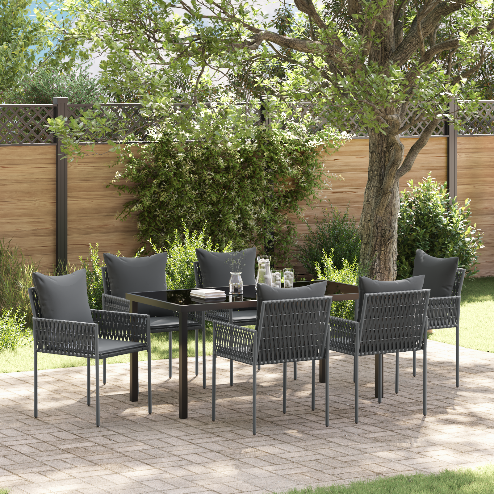 Set de mobilier pentru grădină cu 7 piese și perne Poliratan negru GartenMobel Dekor