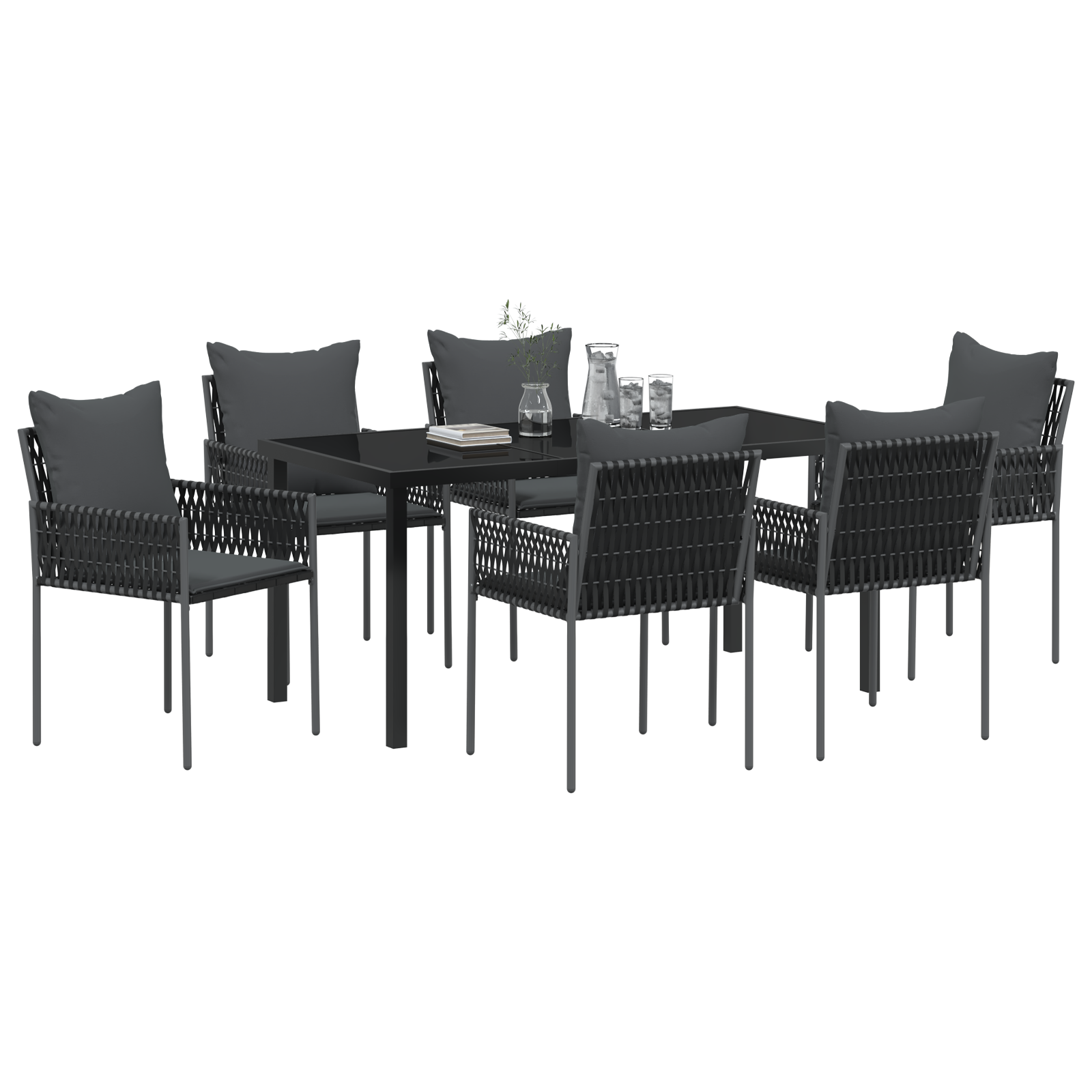 Set de mobilier pentru grădină cu 7 piese și perne Poliratan negru GartenMobel Dekor