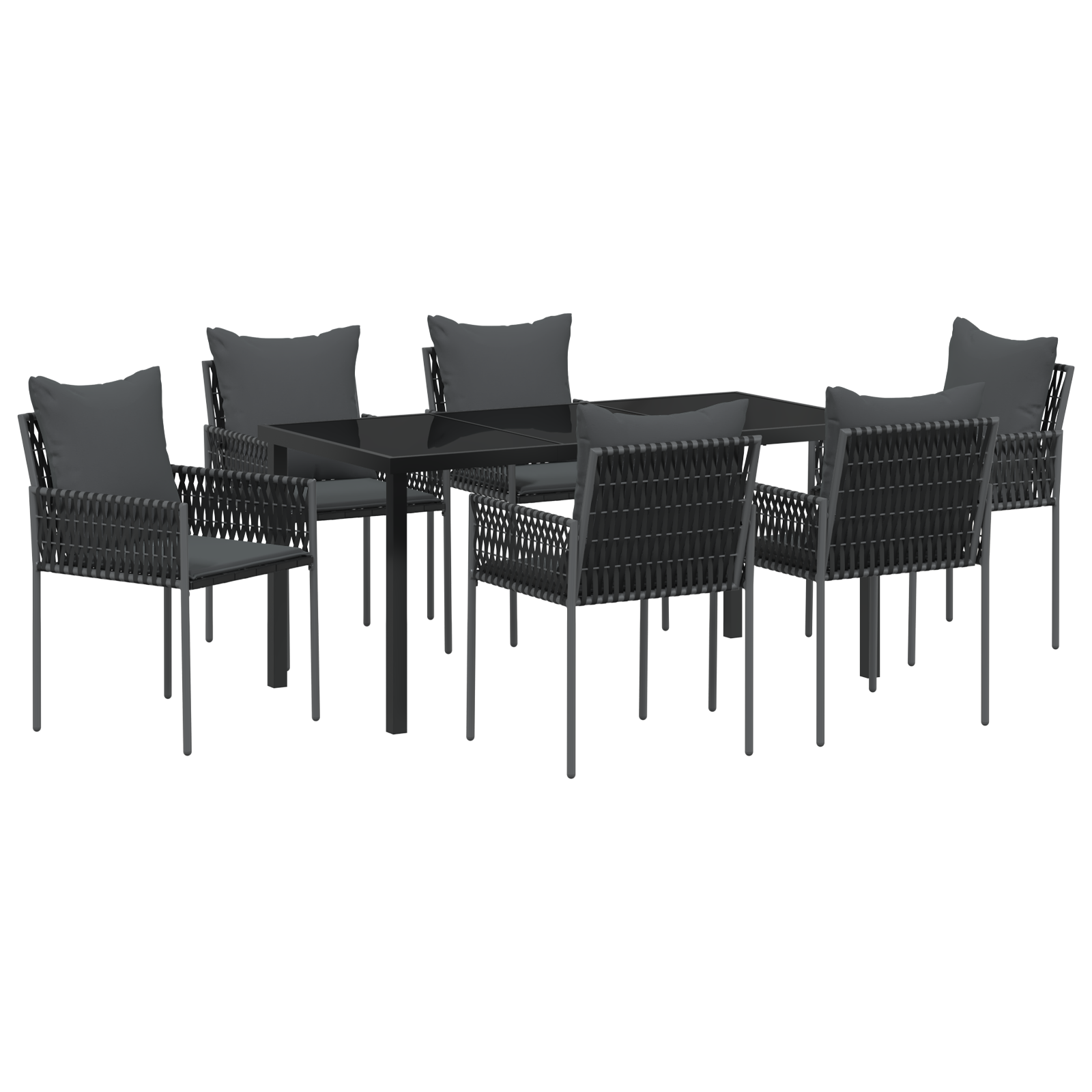 Set de mobilier pentru grădină cu 7 piese și perne Poliratan negru GartenMobel Dekor