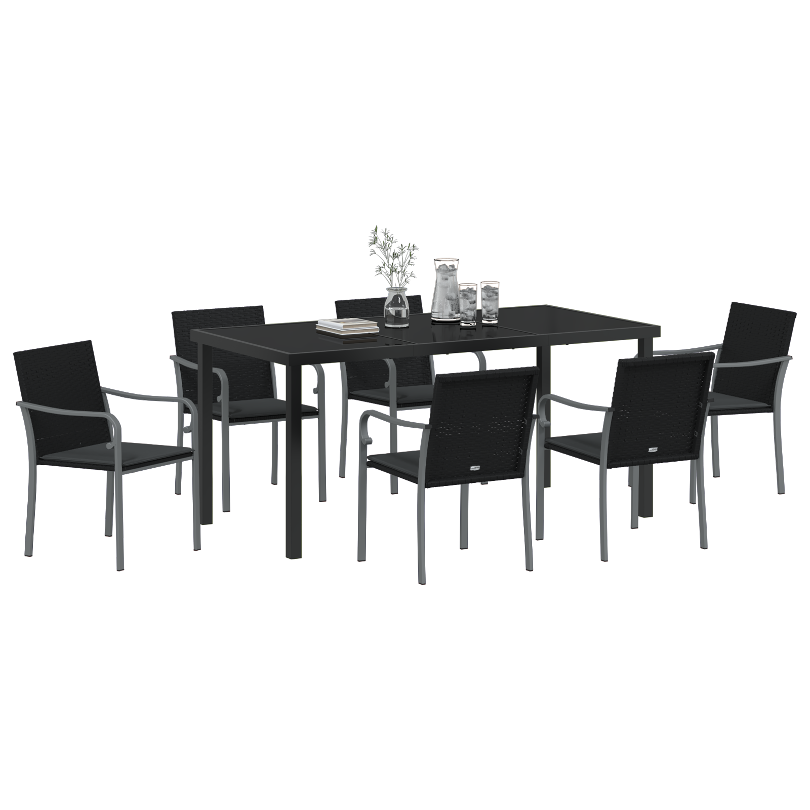 Set de dining pentru grădină 7 piese cu perne Rattan Poly Negru GartenMobel Dekor