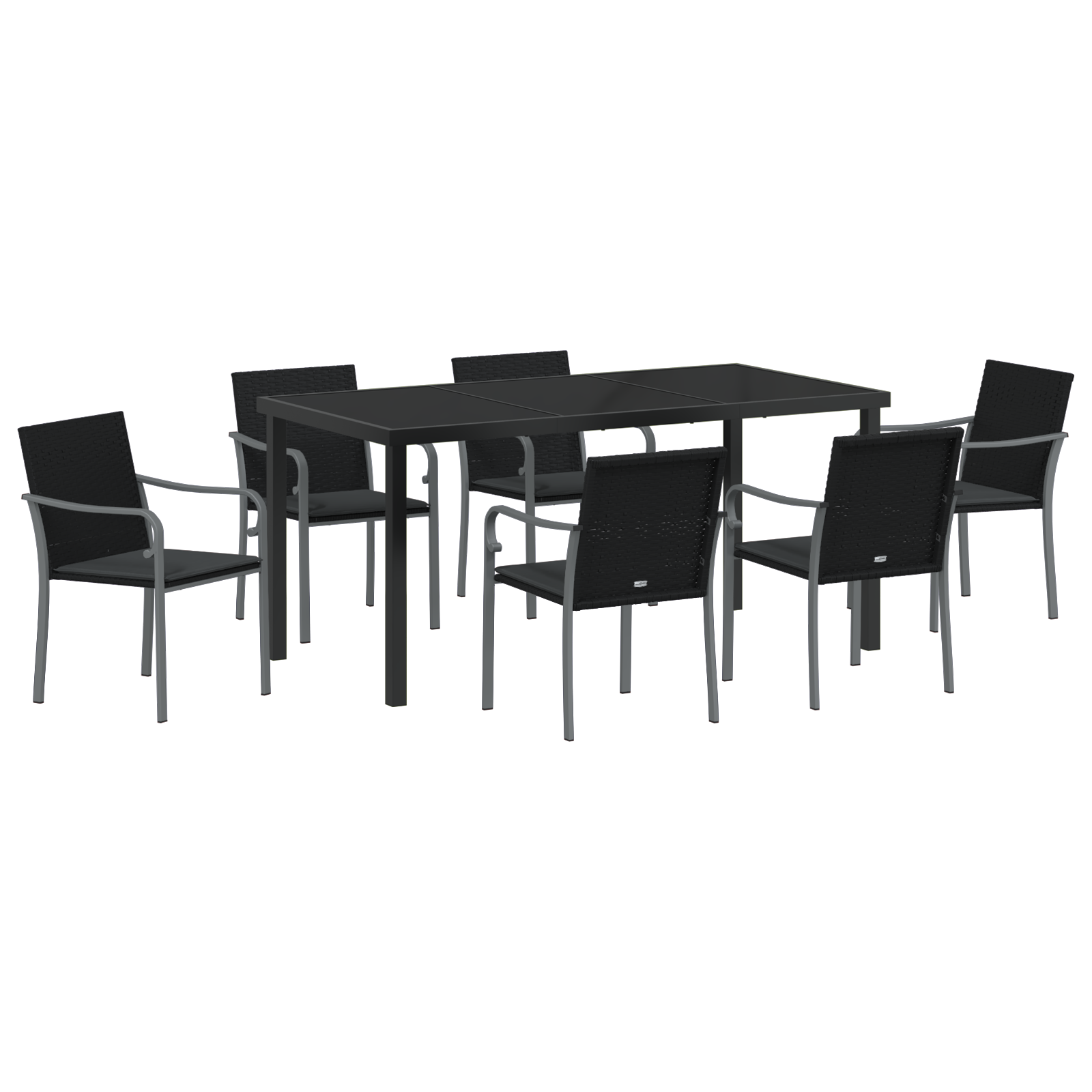 Set de dining pentru grădină 7 piese cu perne Rattan Poly Negru GartenMobel Dekor