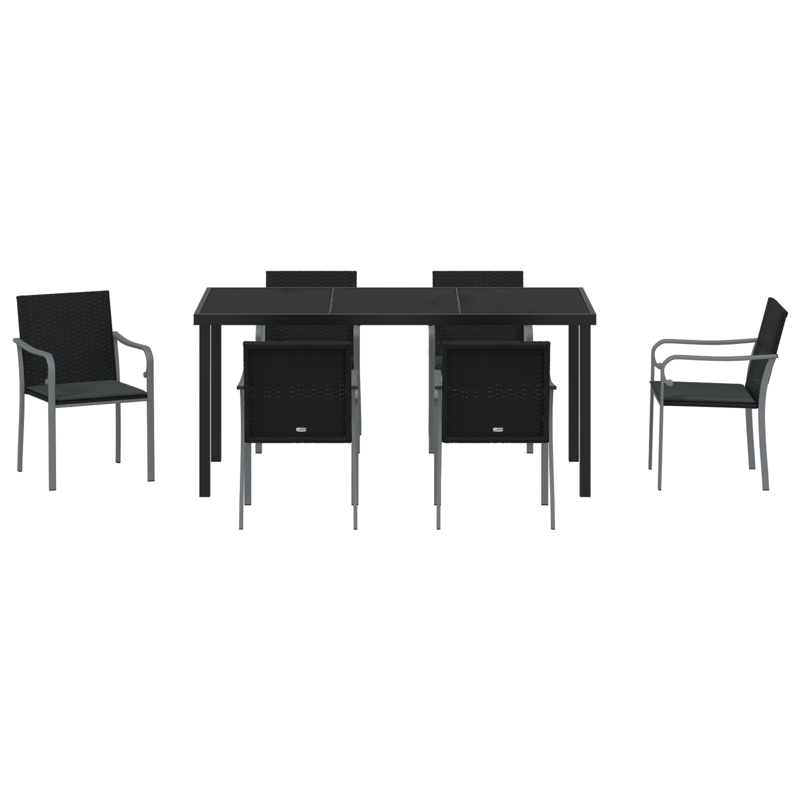 Set de dining pentru grădină 7 piese cu perne Rattan Poly Negru GartenMobel Dekor