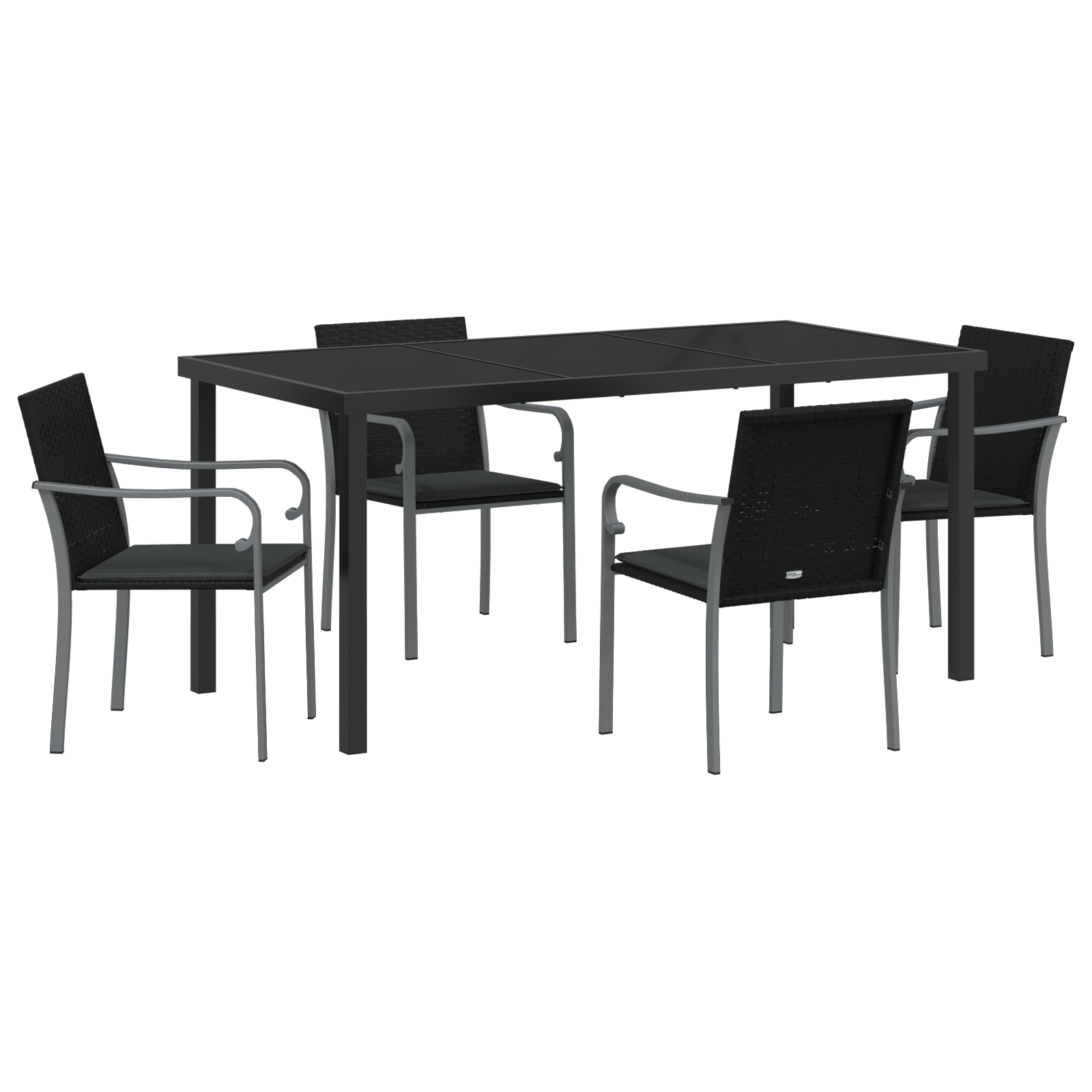 Set de masă de grădină 5 piese  cu pernuțe, Negru, Ratan Poly GartenMobel Dekor
