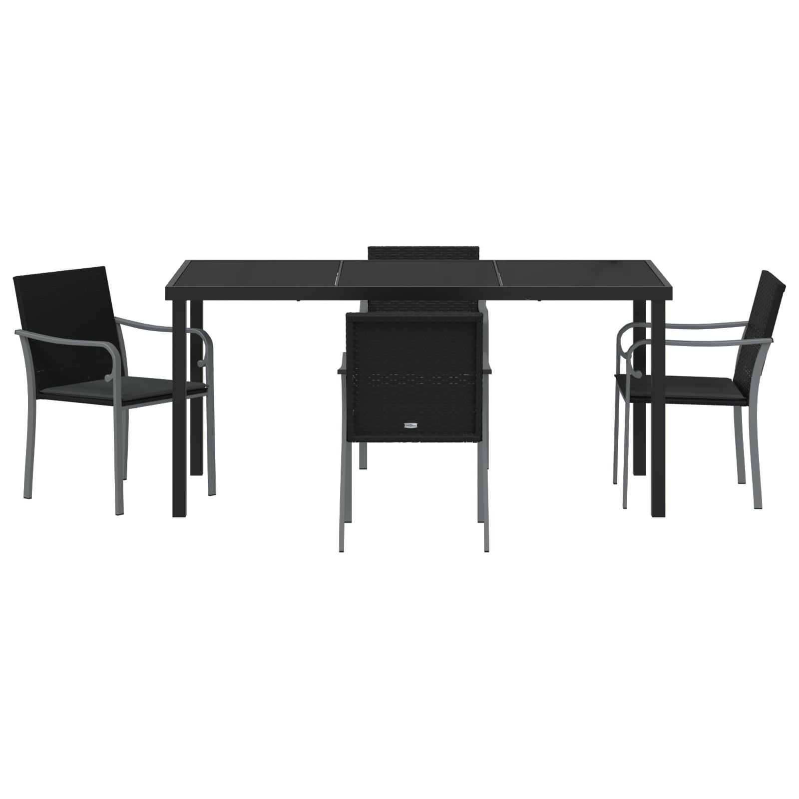 Set de masă de grădină 5 piese  cu pernuțe, Negru, Ratan Poly GartenMobel Dekor