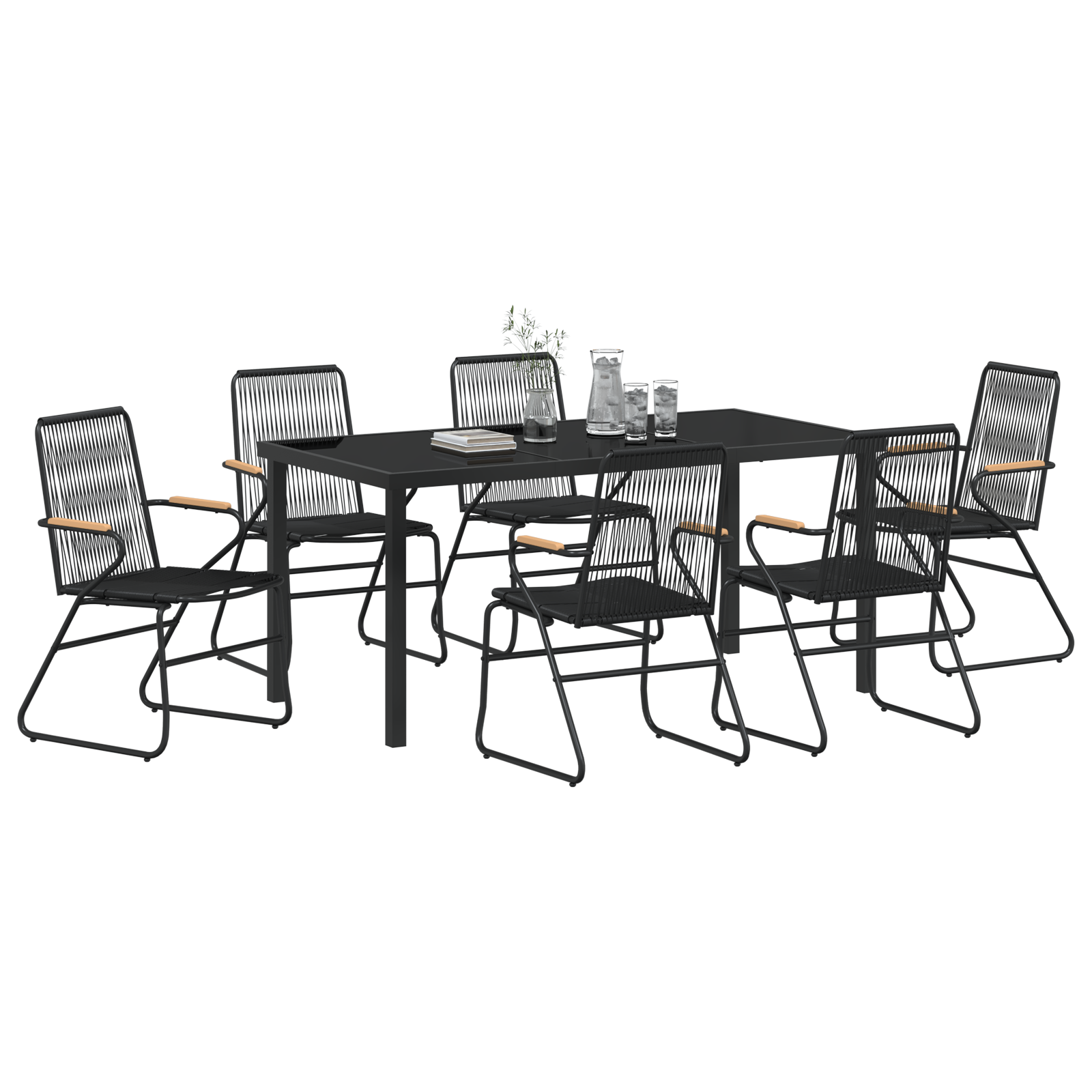 Set Dining Grădină cu 7 Piese Negru Rattan PVC GartenMobel Dekor