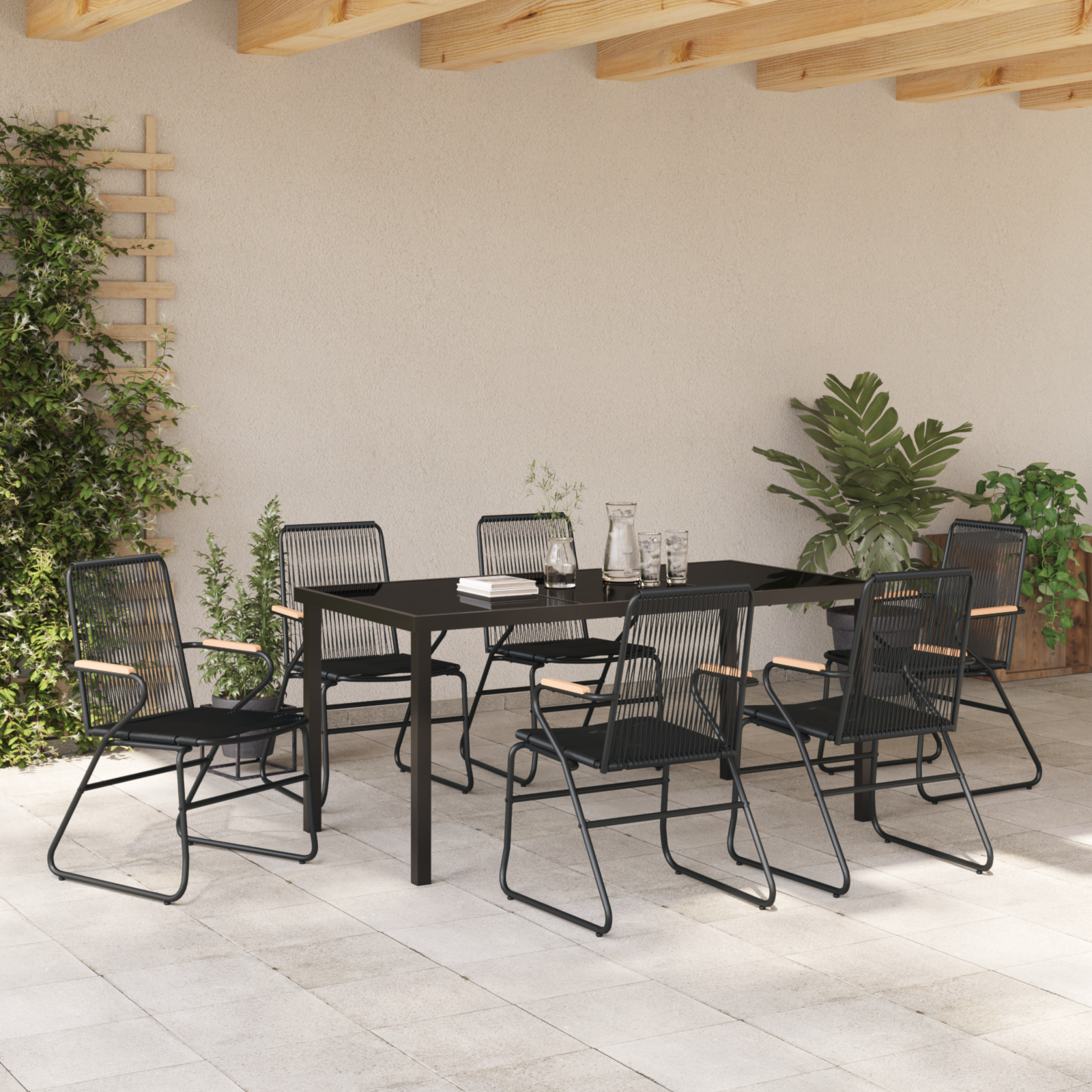 Set Dining Grădină cu 7 Piese Negru Rattan PVC GartenMobel Dekor
