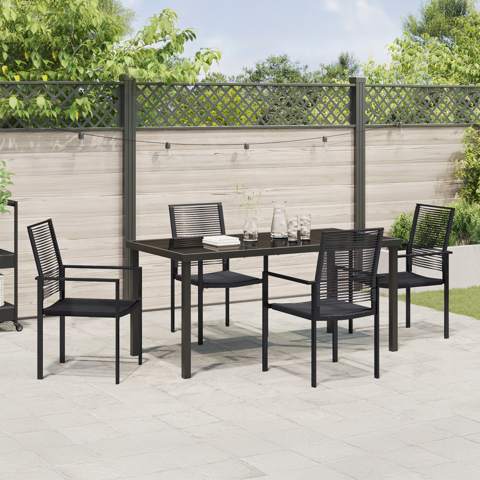 Set de 5 piese pentru dining în grădină Negru Ratan PVC GartenMobel Dekor