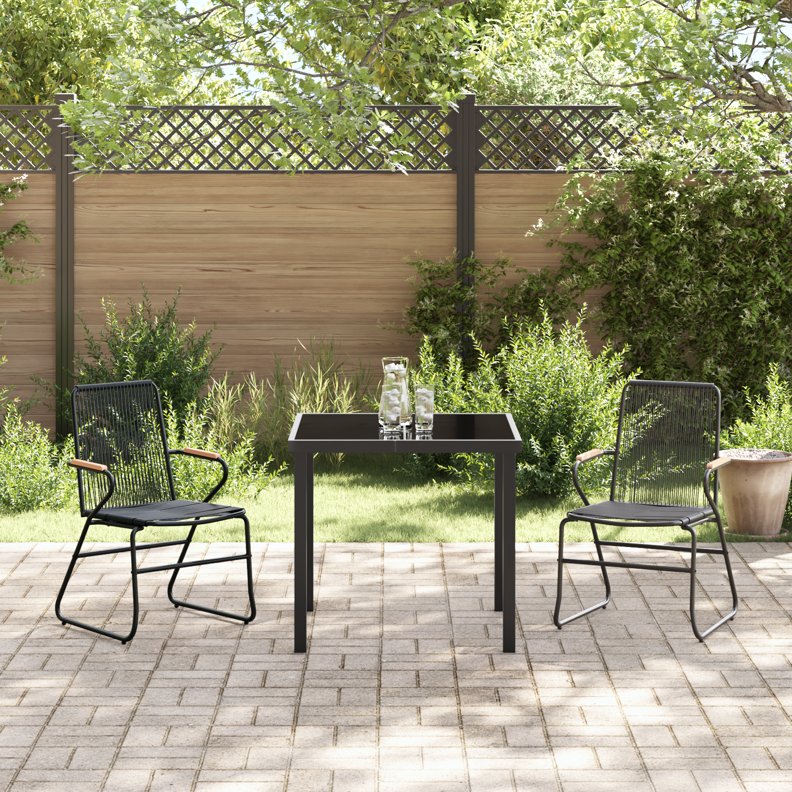 Set de dining de grădină 3 piese Negru Rattan PVC GartenMobel Dekor