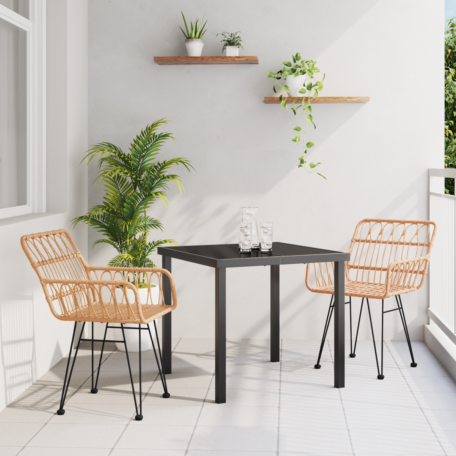 Set de dining de grădină 3 piese din ratan Poli Brown GartenMobel Dekor