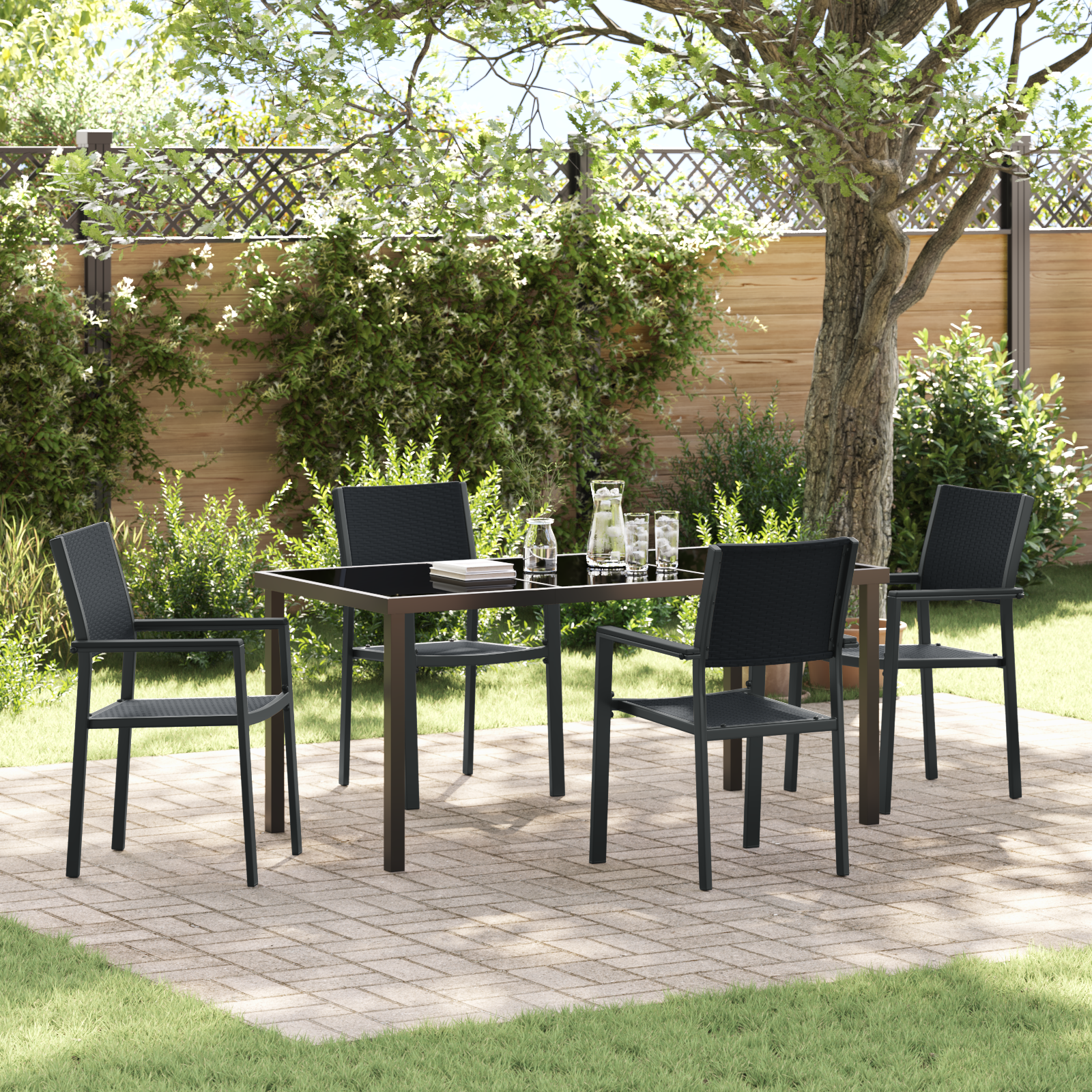 Set de dining de grădină 4 piese Negru Ratan Polimer GartenMobel Dekor
