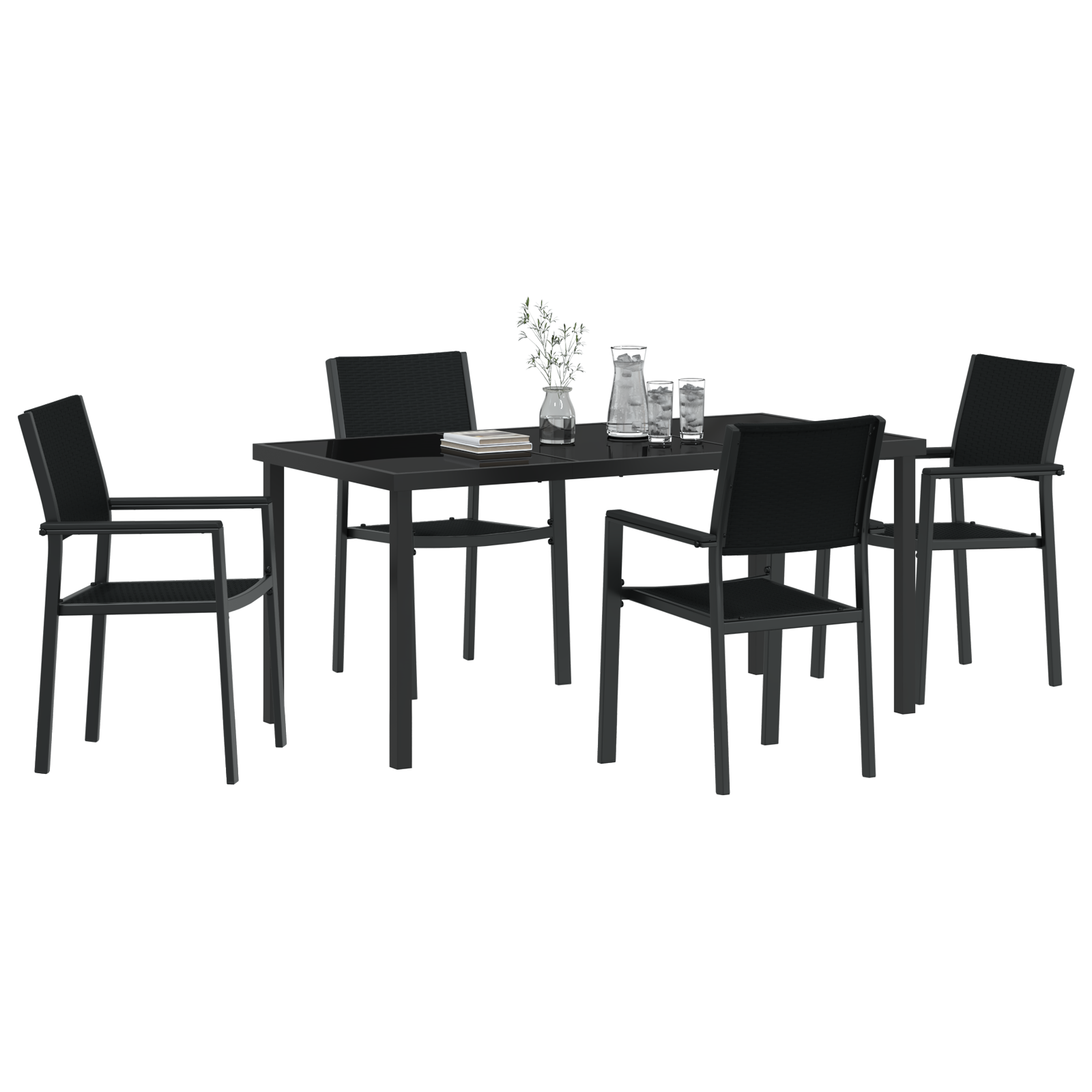 Set de dining de grădină 4 piese Negru Ratan Polimer GartenMobel Dekor