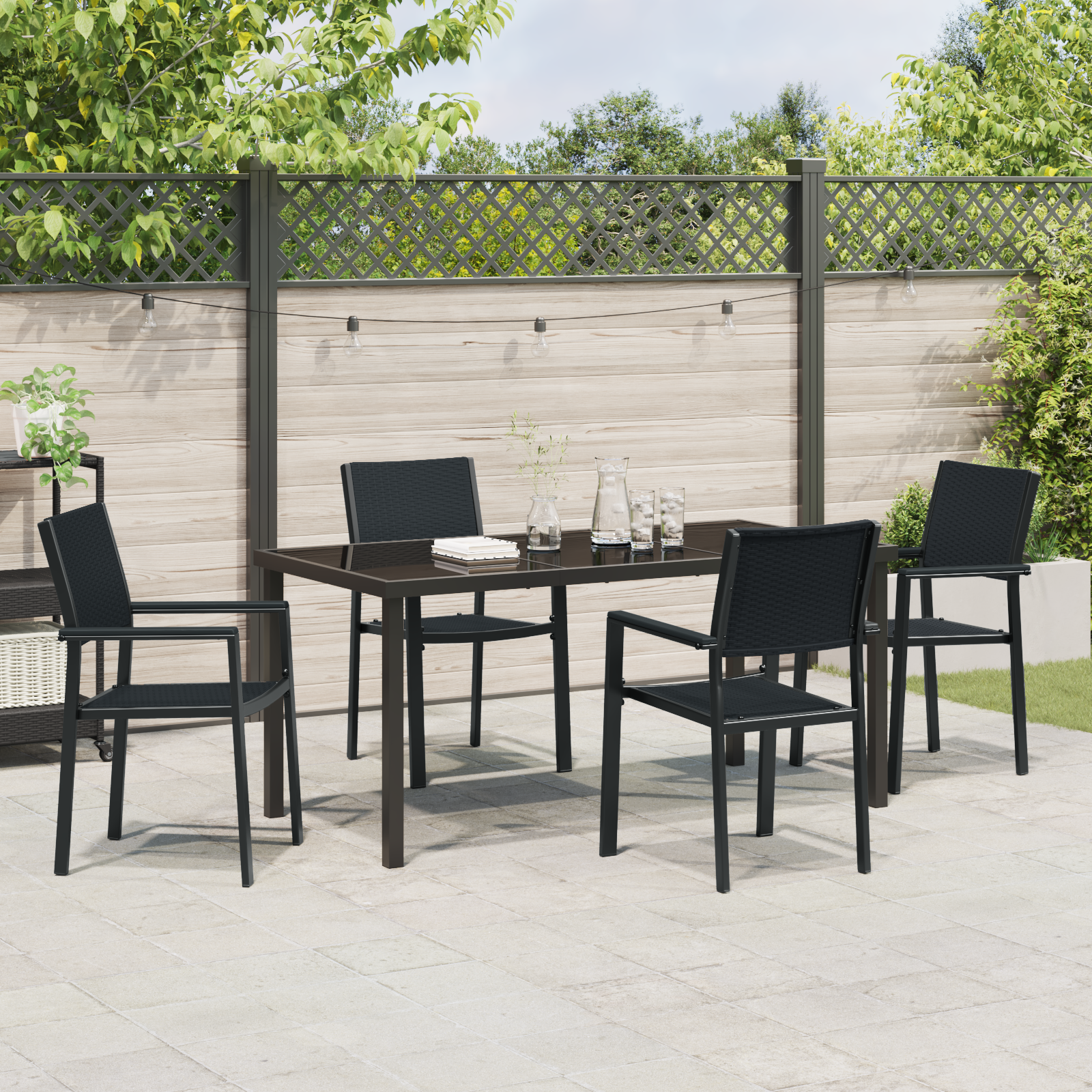 Set de dining de grădină 4 piese Negru Ratan Polimer GartenMobel Dekor