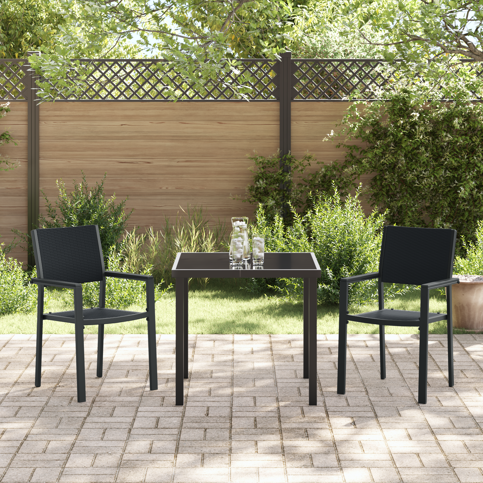 Set de dining în grădină 3 piese Negru Poly Rattan GartenMobel Dekor