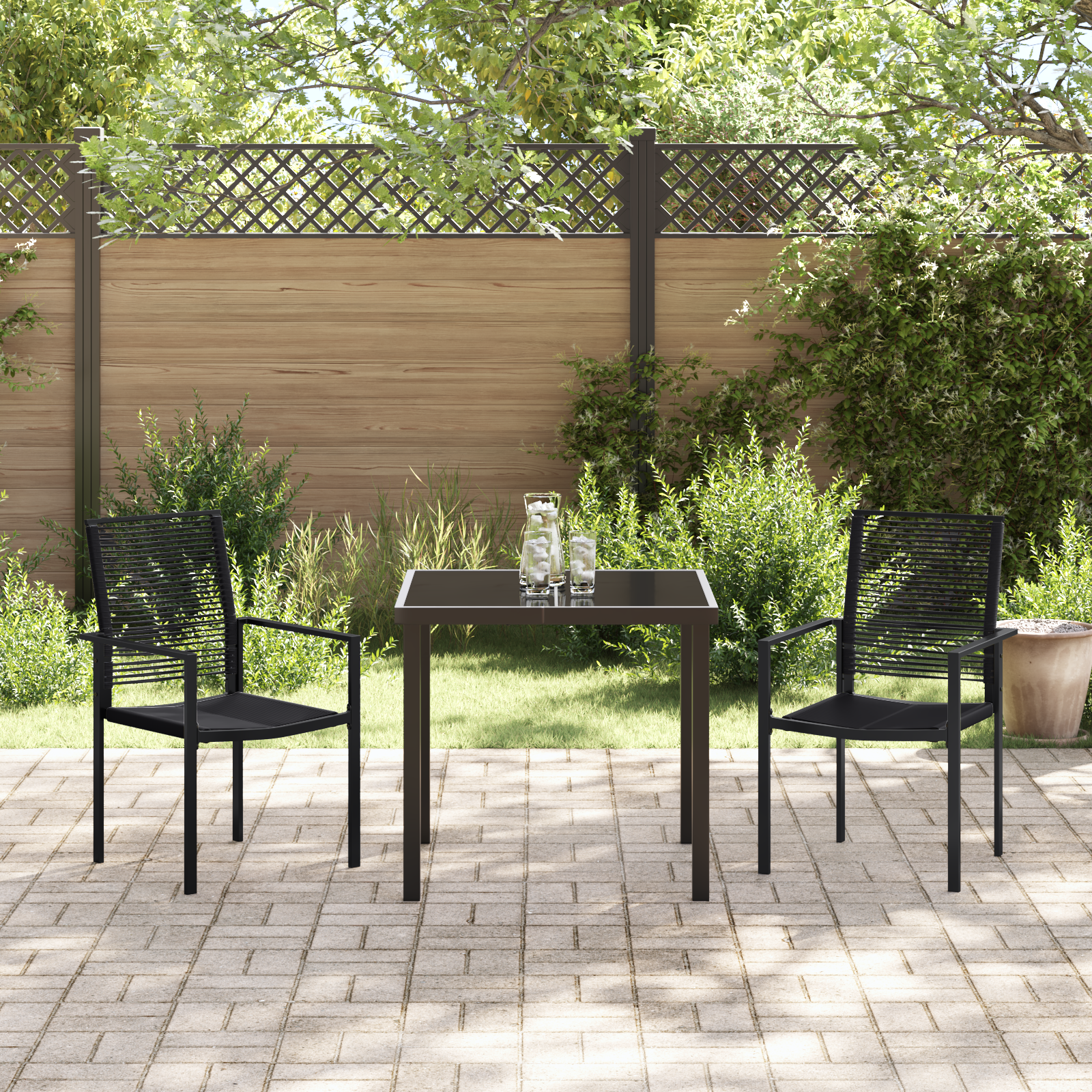 Set de dining pentru grădină 3 piese Negru Ratan PVC GartenMobel Dekor