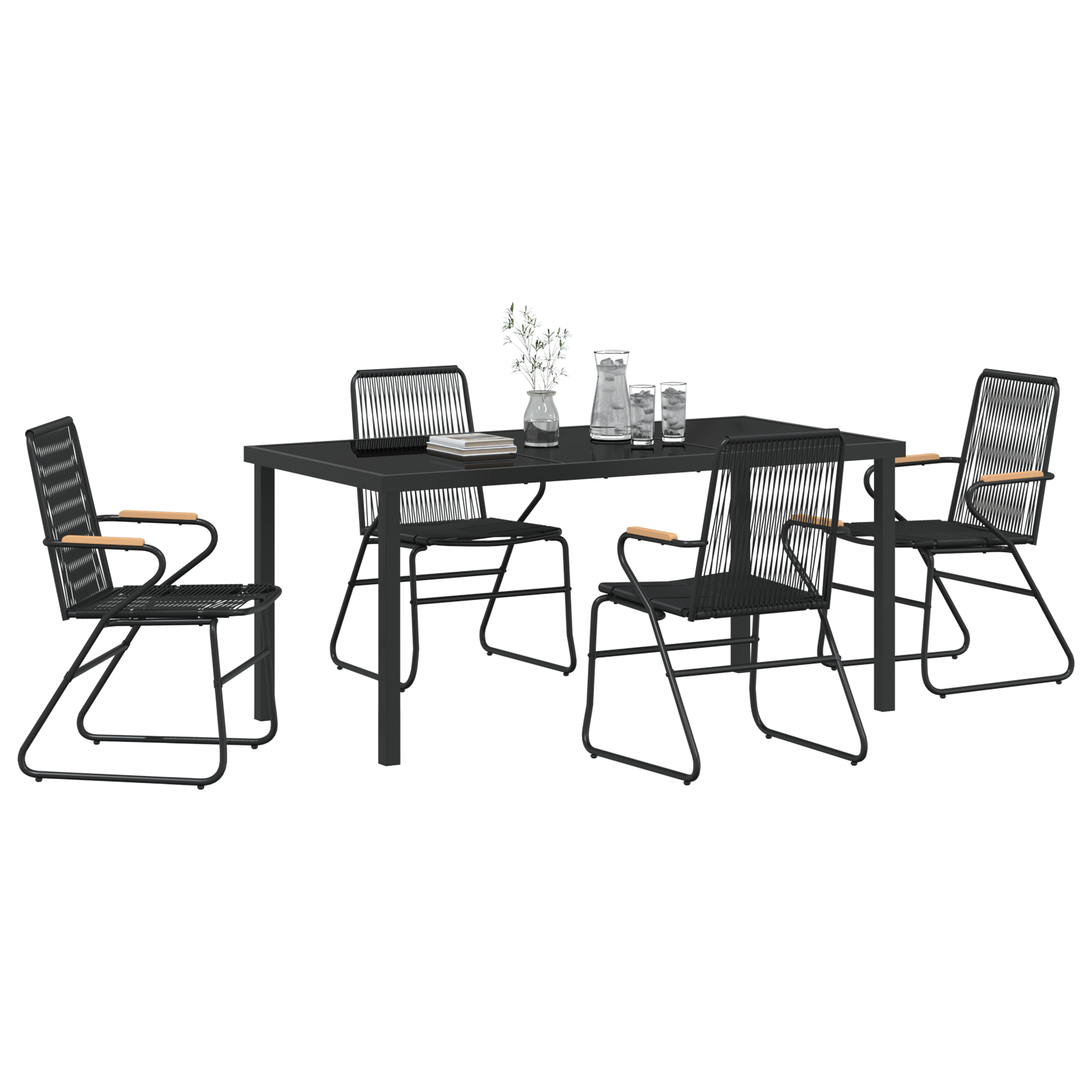 Set de dining pentru grădină 5 piese Negru Rattan PVC GartenMobel Dekor