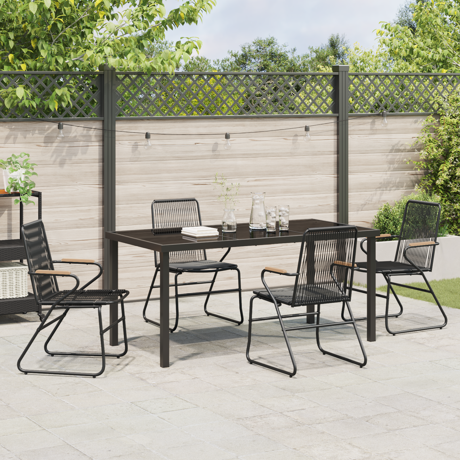 Set de dining pentru grădină 5 piese Negru Rattan PVC GartenMobel Dekor