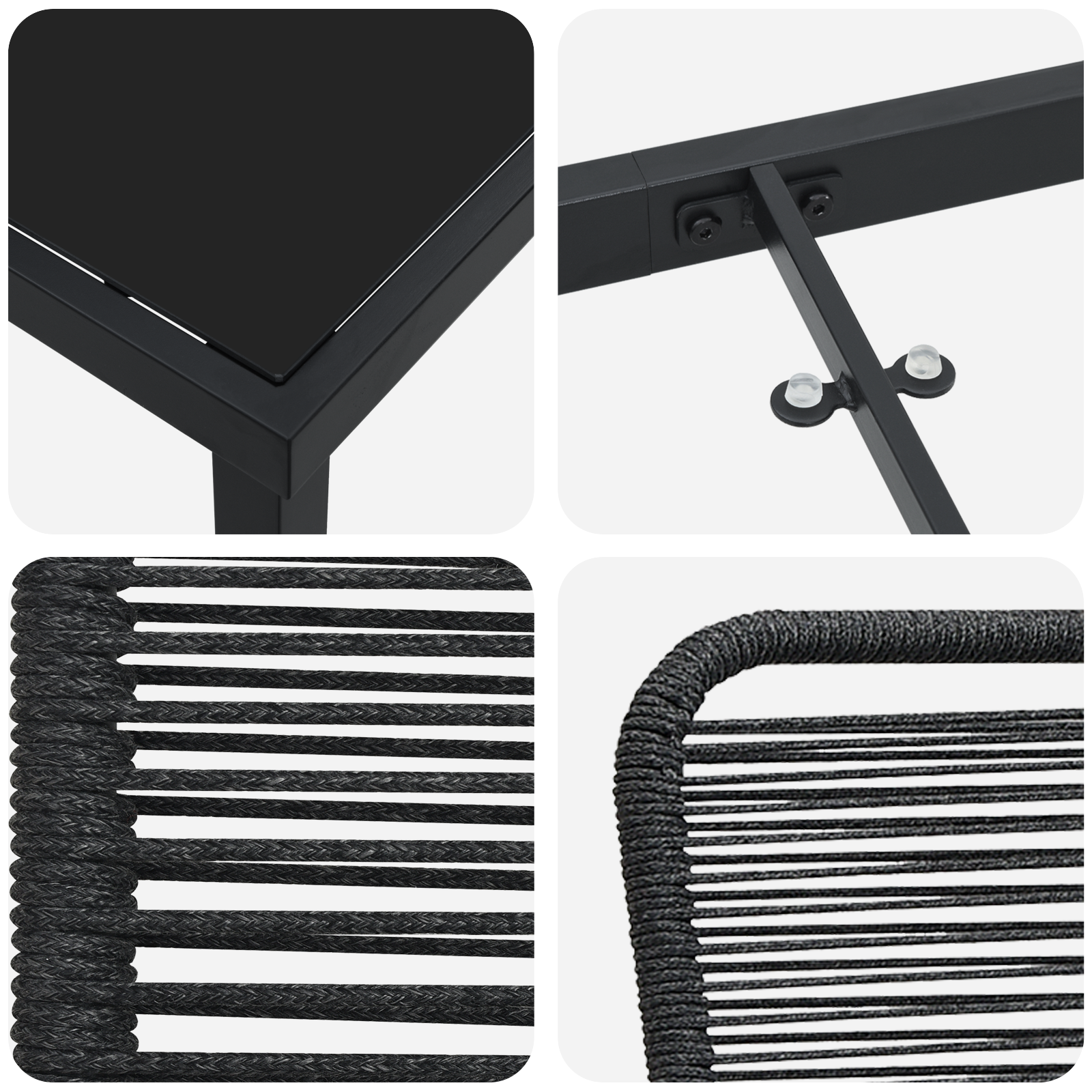 Set de dining pentru grădină de 5 piese Negru Sfoară de bumbac și Oțel GartenMobel Dekor