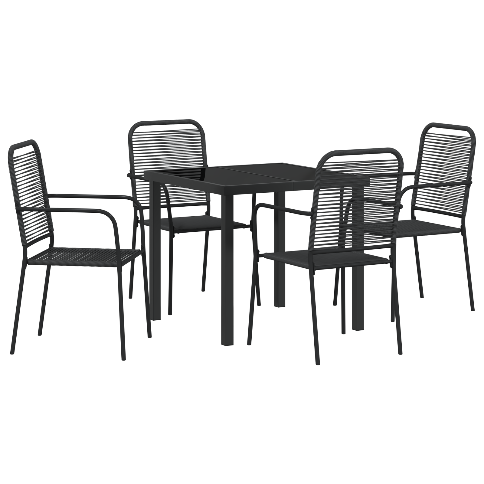 Set de dining pentru grădină de 5 piese Negru Sfoară de bumbac și Oțel GartenMobel Dekor