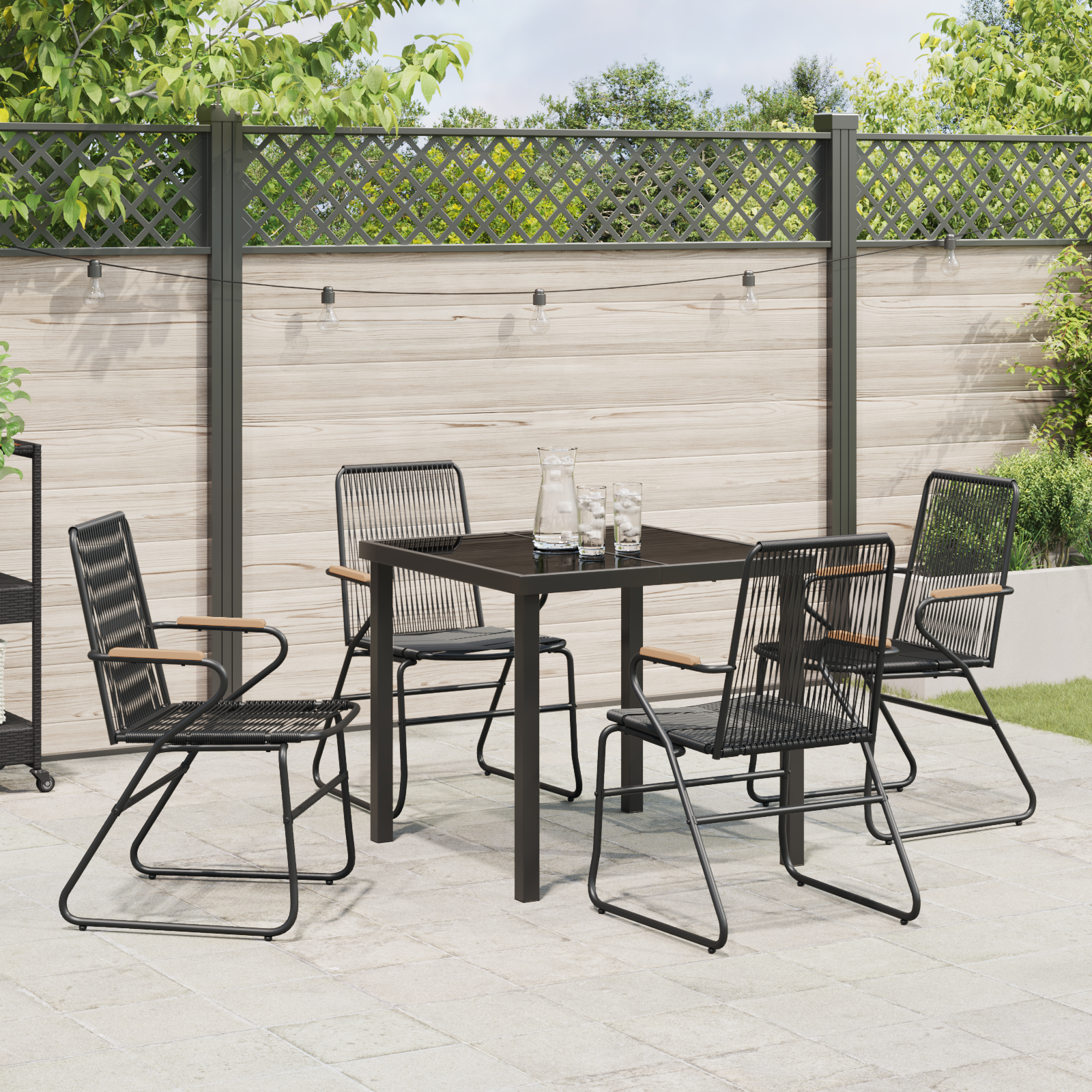 Set de masă de grădină 5 piese Negru Rattan PVC GartenMobel Dekor