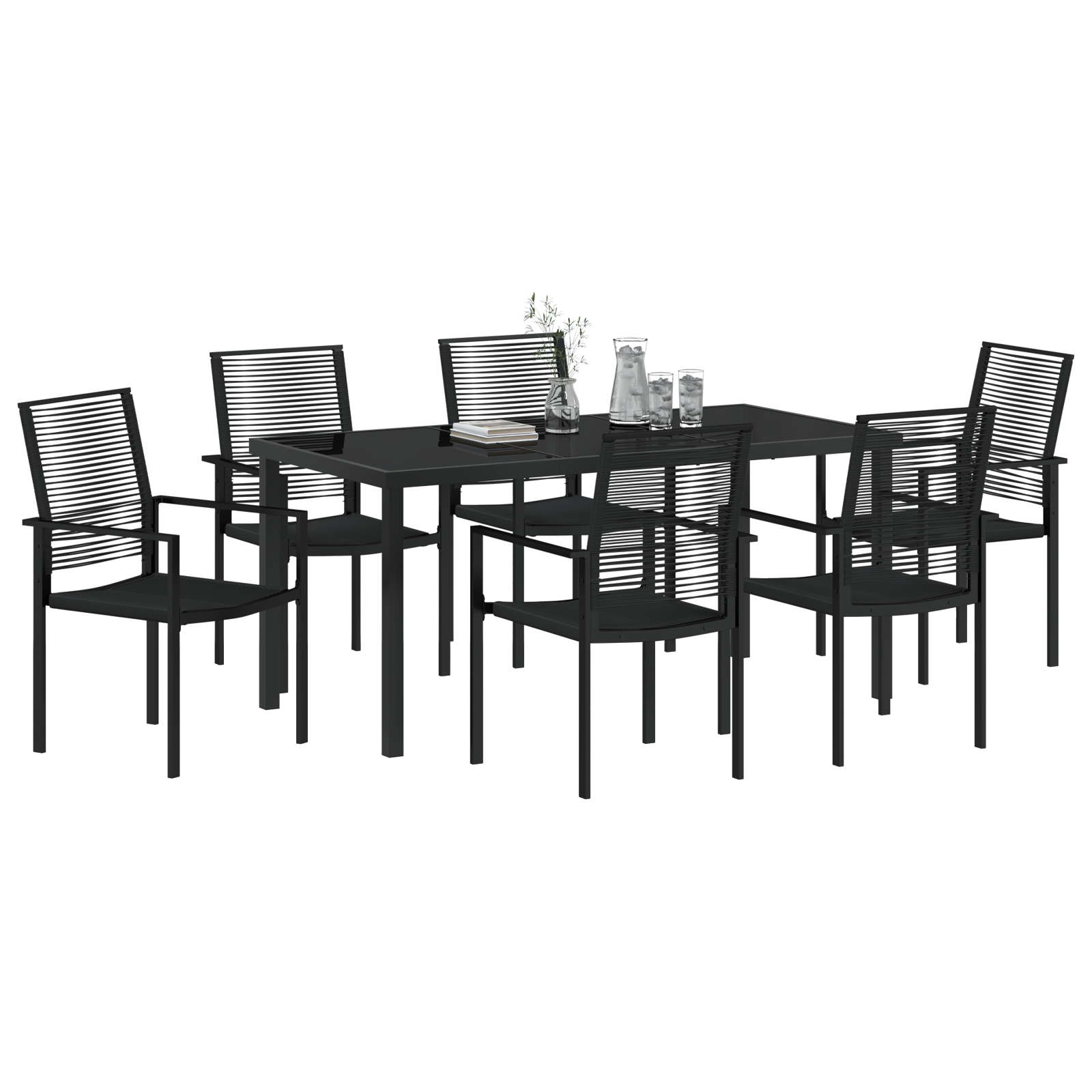 Set masă pentru grădină cu 7 piese Negru Rattan PVC GartenMobel Dekor