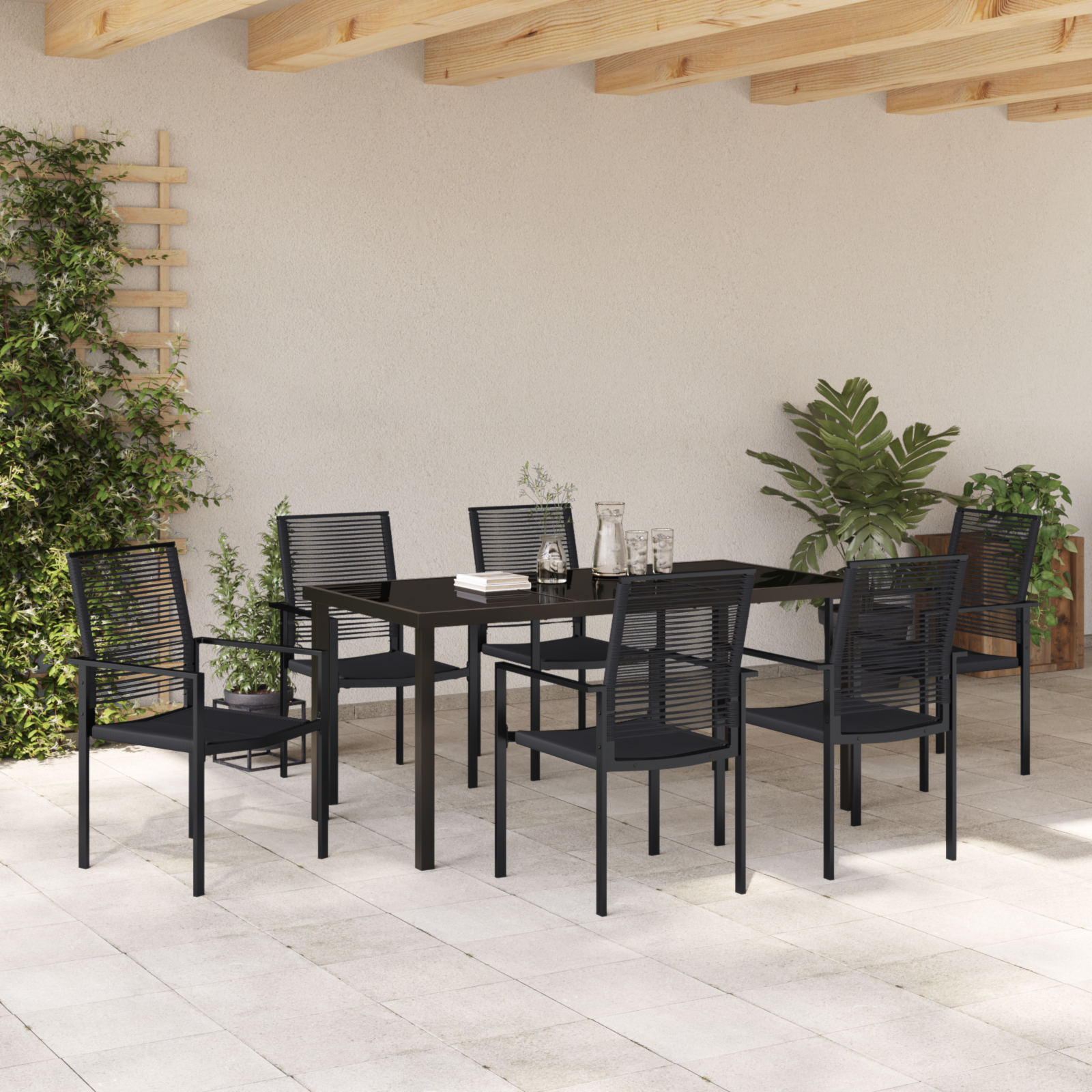 Set masă pentru grădină cu 7 piese Negru Rattan PVC GartenMobel Dekor