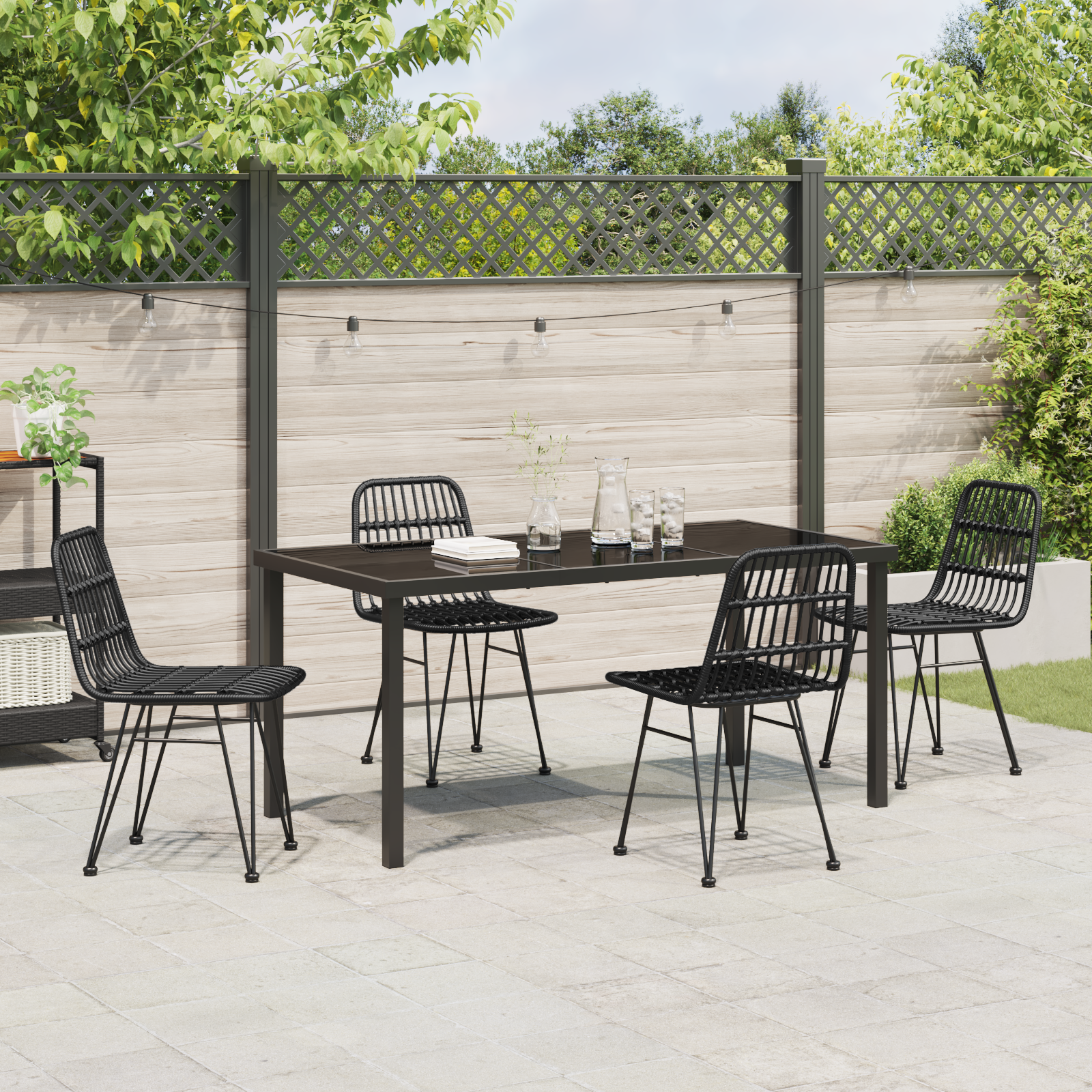 Set de 5 piese de dining pentru grădină negru din poliratan GartenMobel Dekor