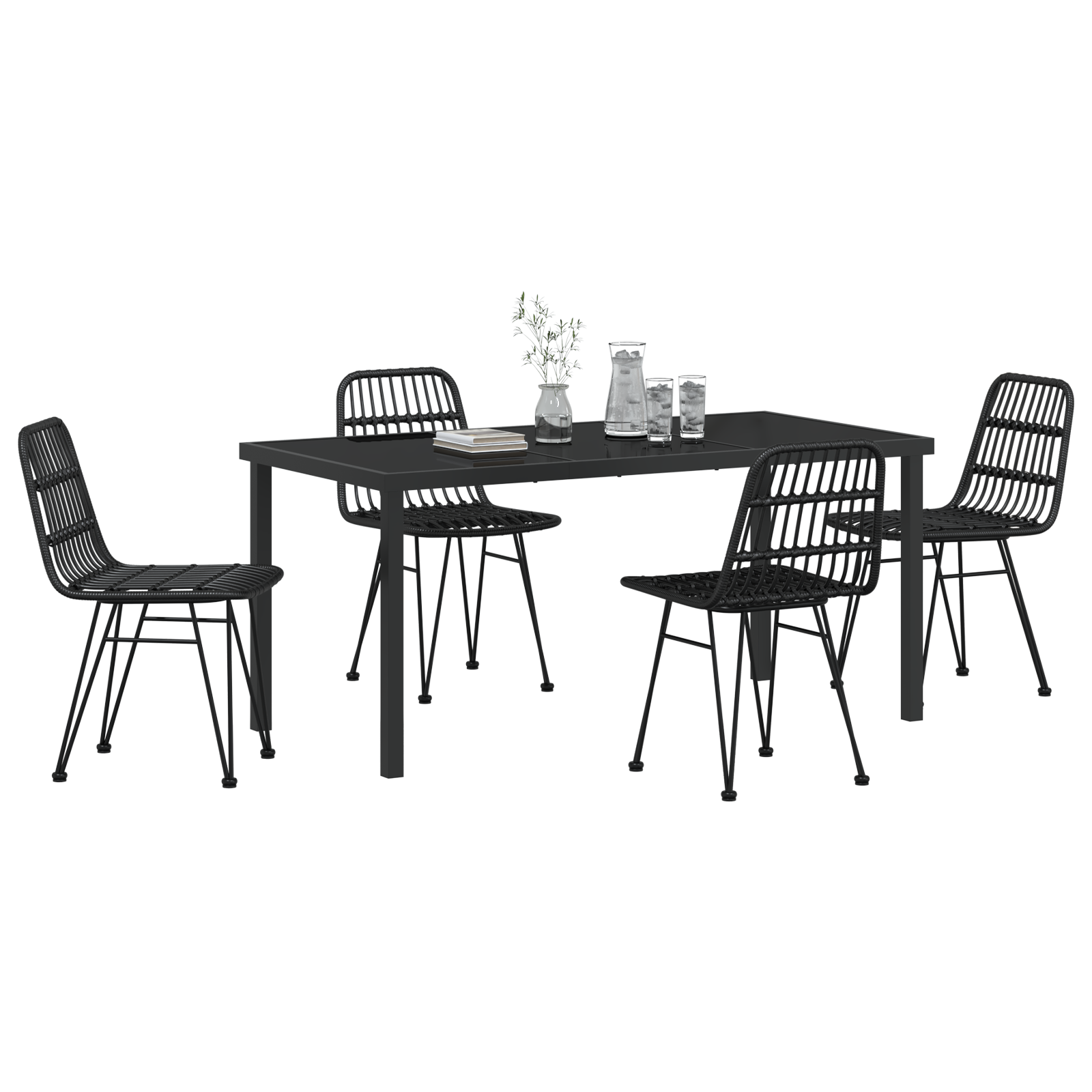 Set de 5 piese de dining pentru grădină negru din poliratan GartenMobel Dekor