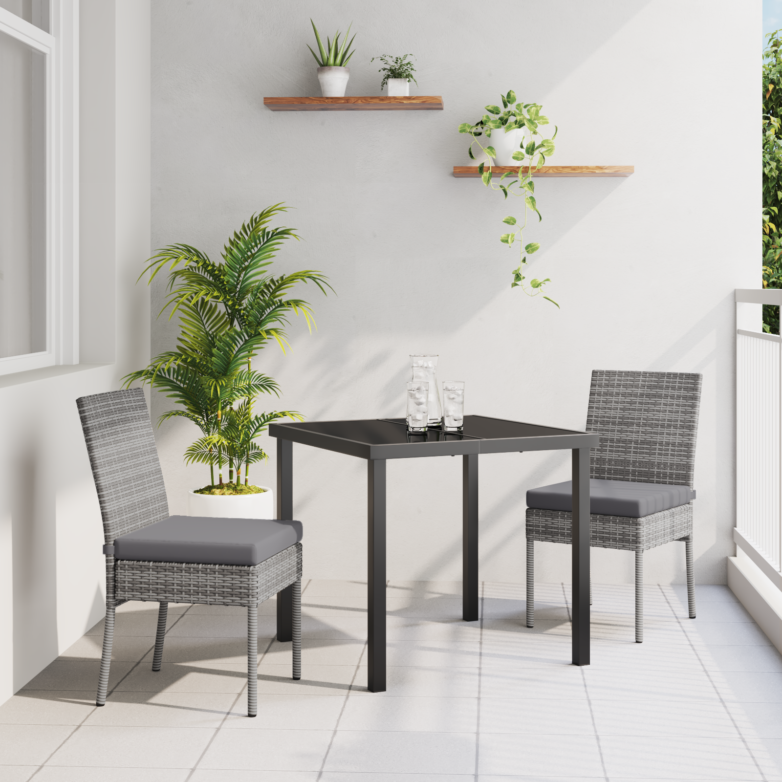 Set de Dining Grădină 3 Piese Gri Ratan Poli GartenMobel Dekor