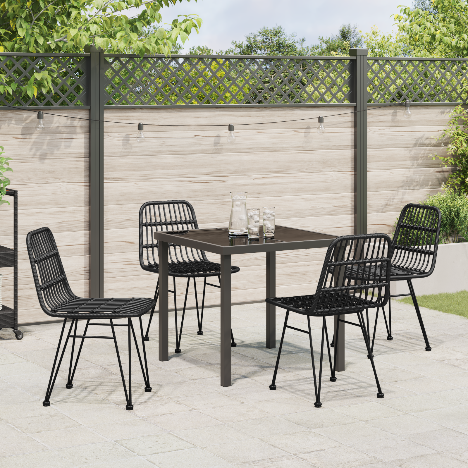 Set de Dining de Grădină 5 Piese Negru Poliratan GartenMobel Dekor