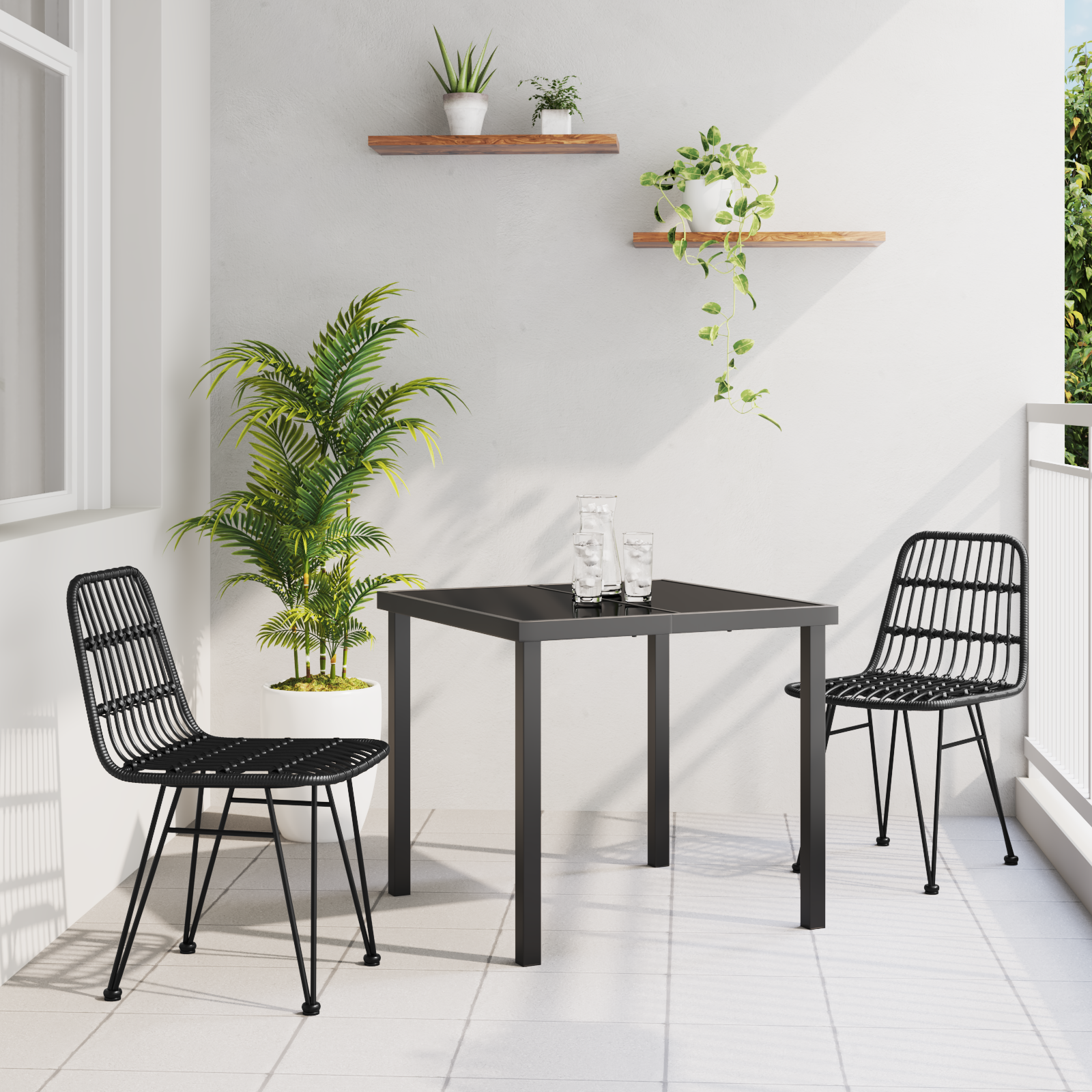 Set de Dining pentru Grădină 3 Piese Negru Poli Rattan GartenMobel Dekor