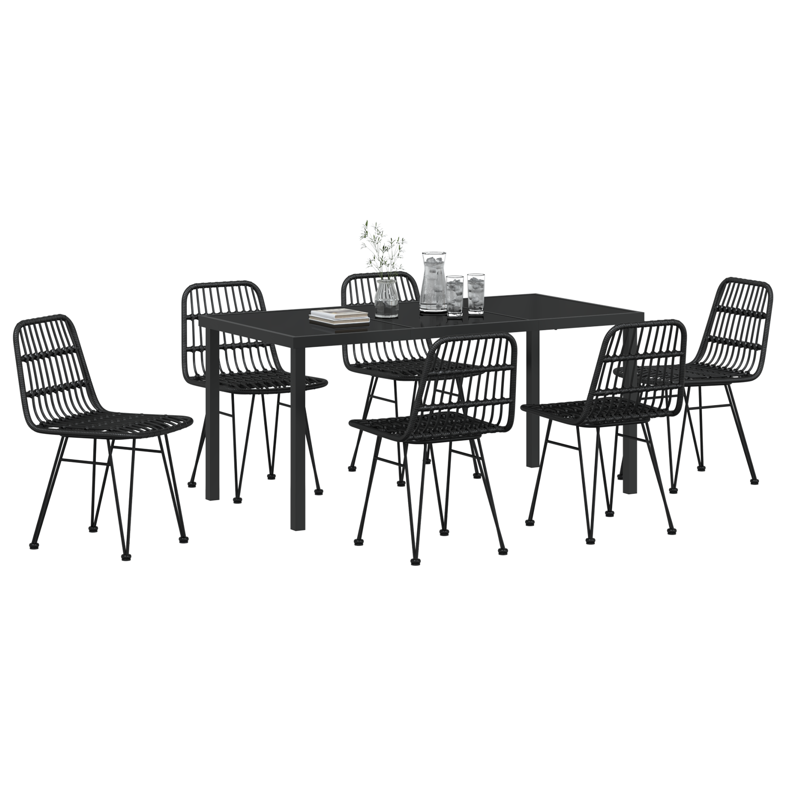 Set de dining de grădină cu 7 piese Negru Poliratan GartenMobel Dekor