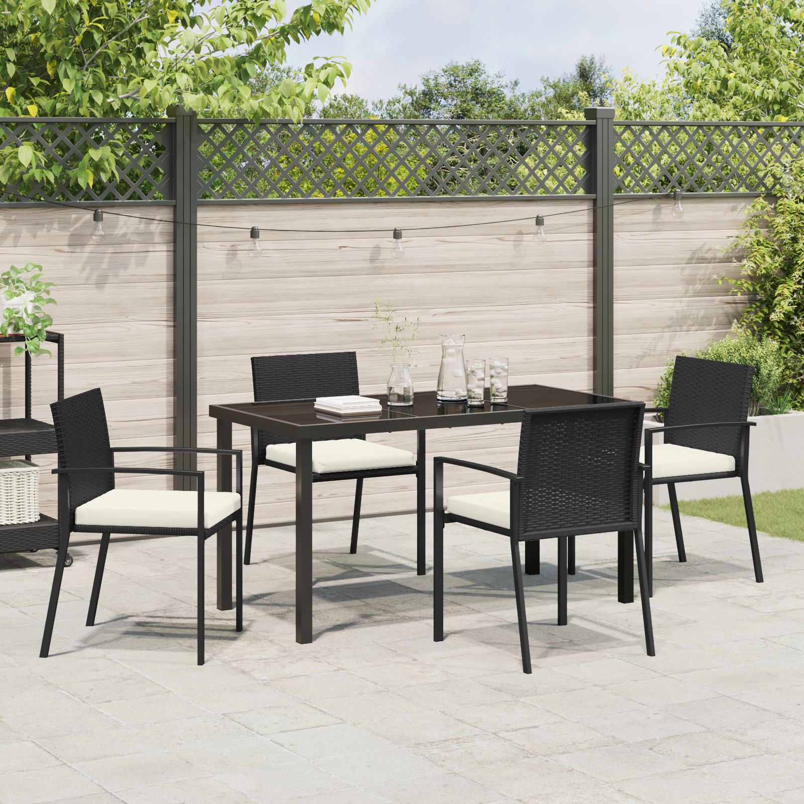 Set de dining pentru grădină 5 piese Negru Poliratan GartenMobel Dekor