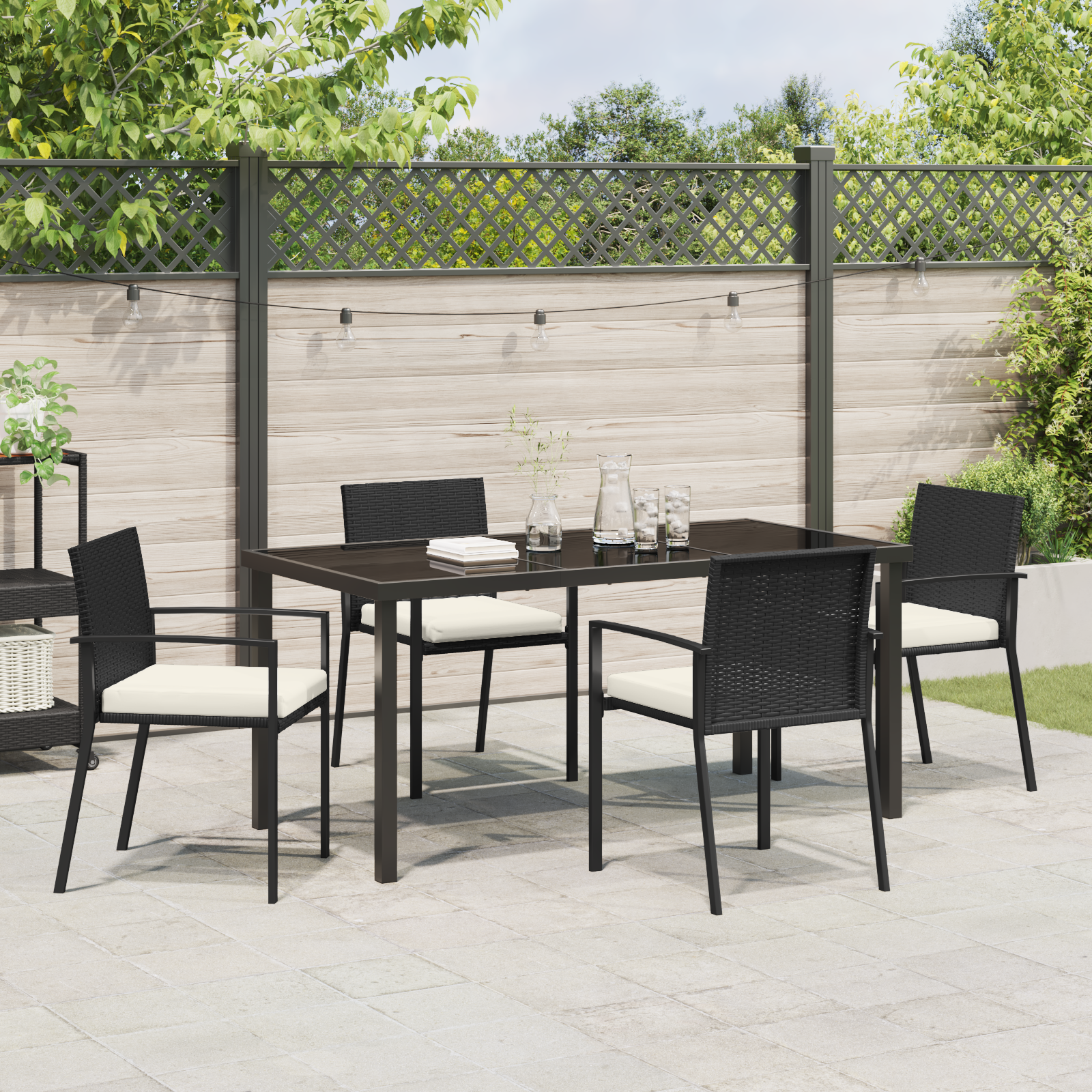 Set de dining pentru grădină 5 piese Negru Rattan sintetic GartenMobel Dekor