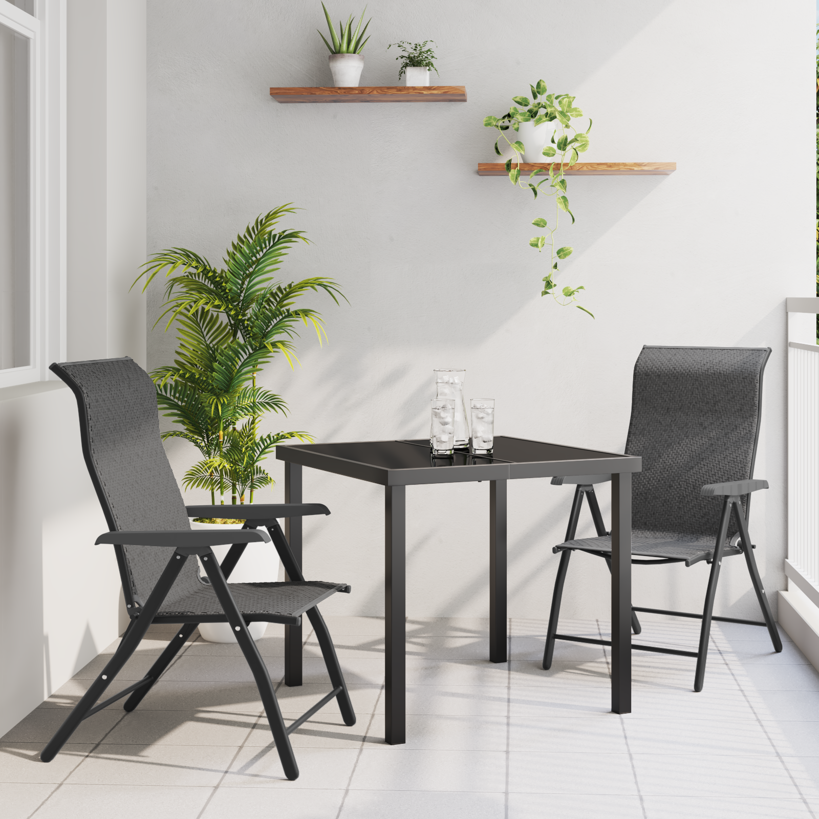 Set de Masă de Grădină în 3 Piese Gri din Poliratan GartenMobel Dekor