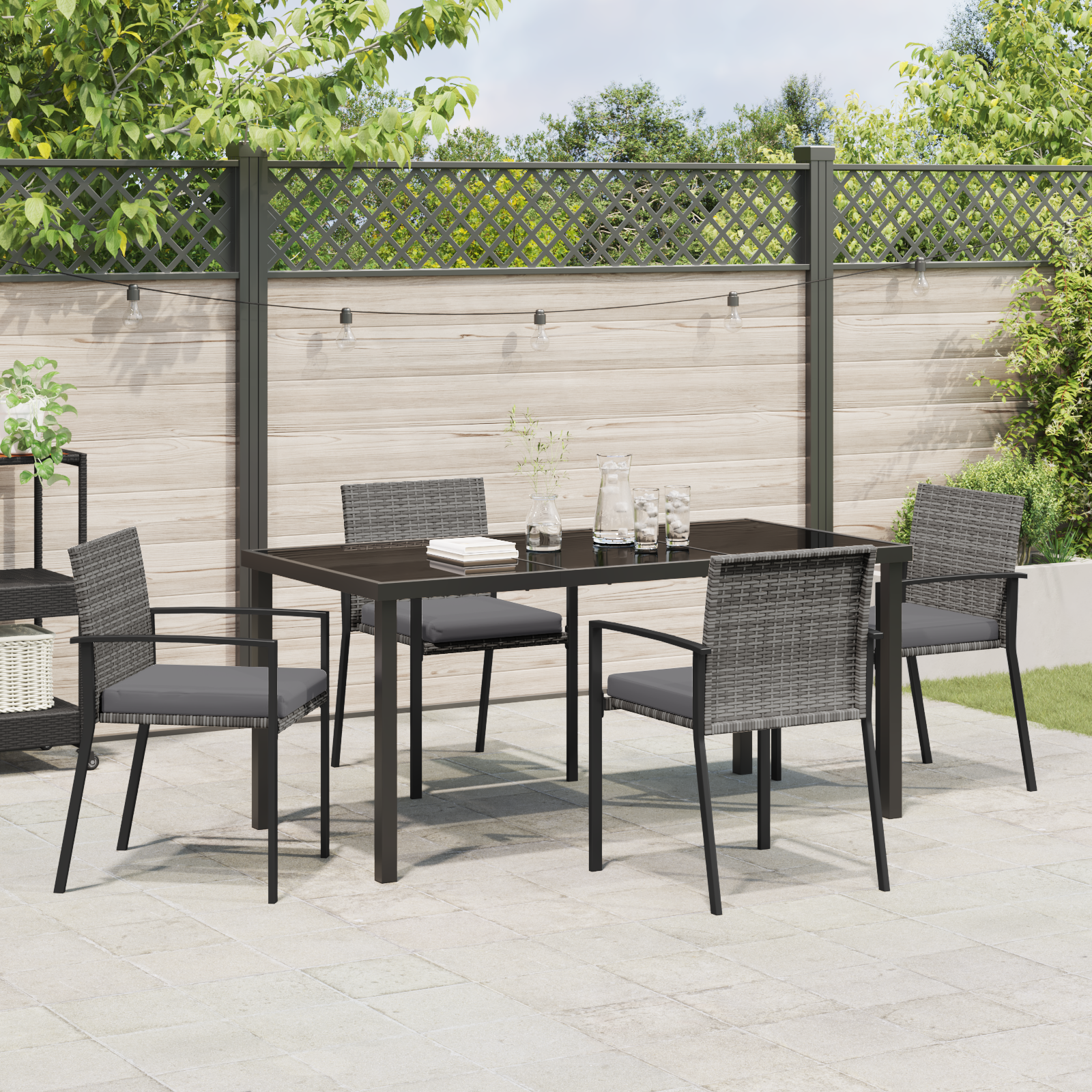 Set de dining 5 piese pentru grădină Gri Poliratan GartenMobel Dekor