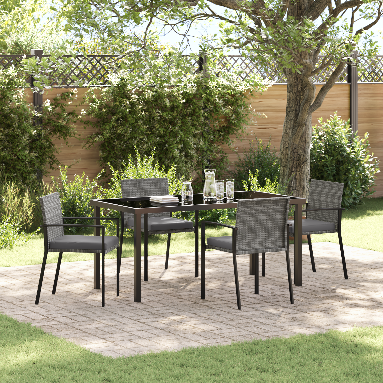 Set de dining 5 piese pentru grădină Gri Poliratan GartenMobel Dekor