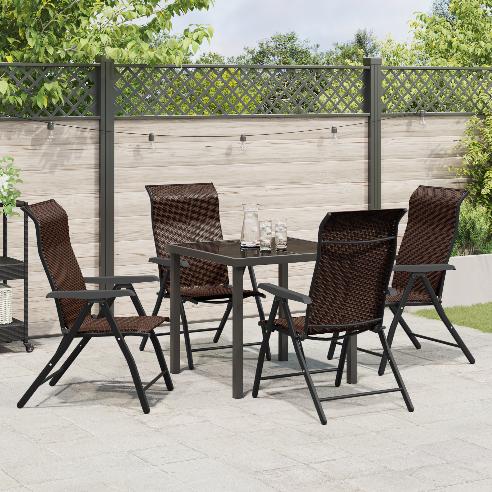 Set de dining pentru grădină 5 piese Maro Ratan poliester GartenMobel Dekor