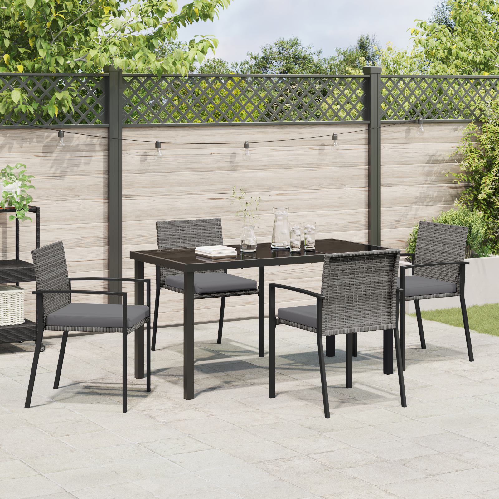 Set de dining pentru grădină 5 piese gri poliratan GartenMobel Dekor
