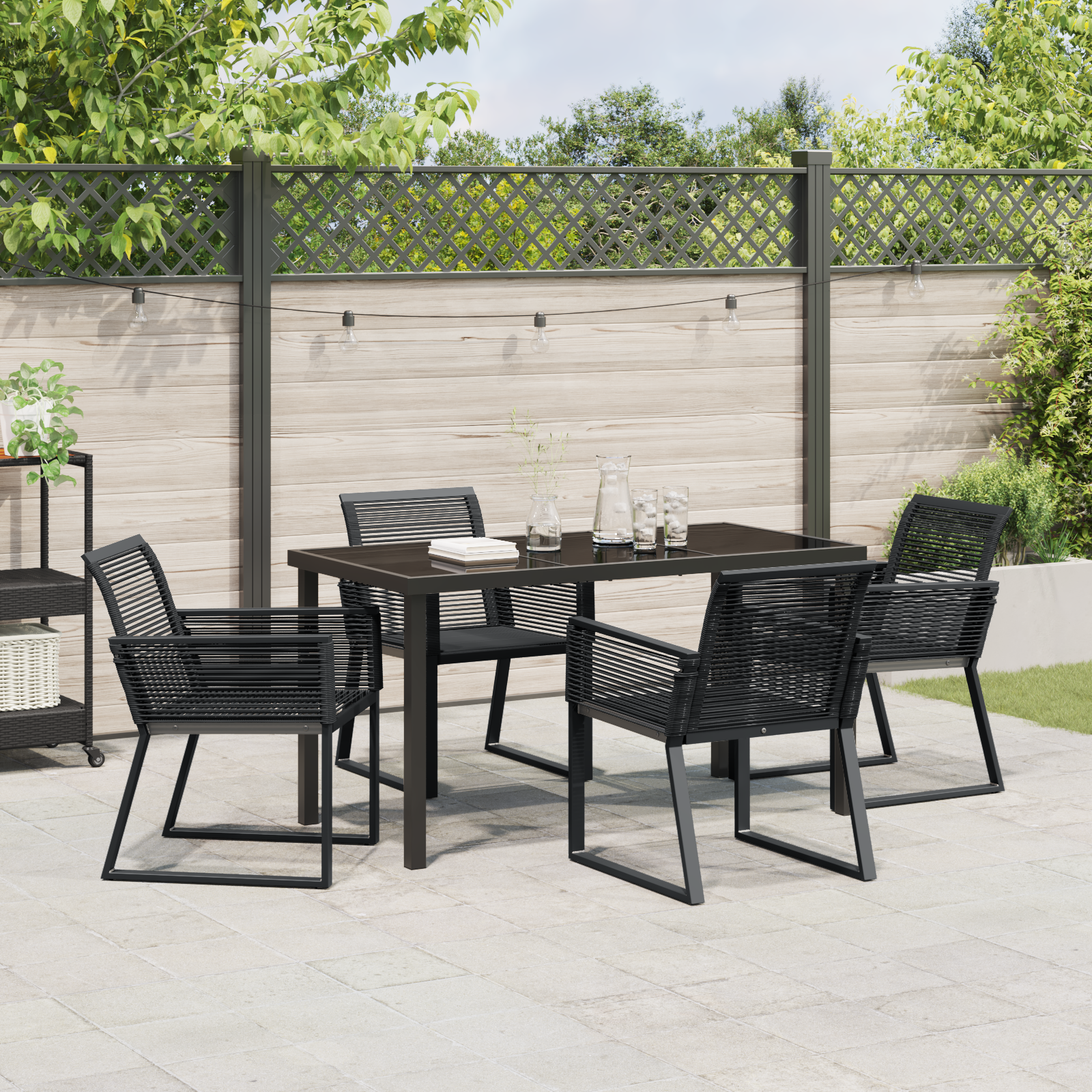 Set Cină Grădină 5 Piese Ratan Poli Negru GartenMobel Dekor