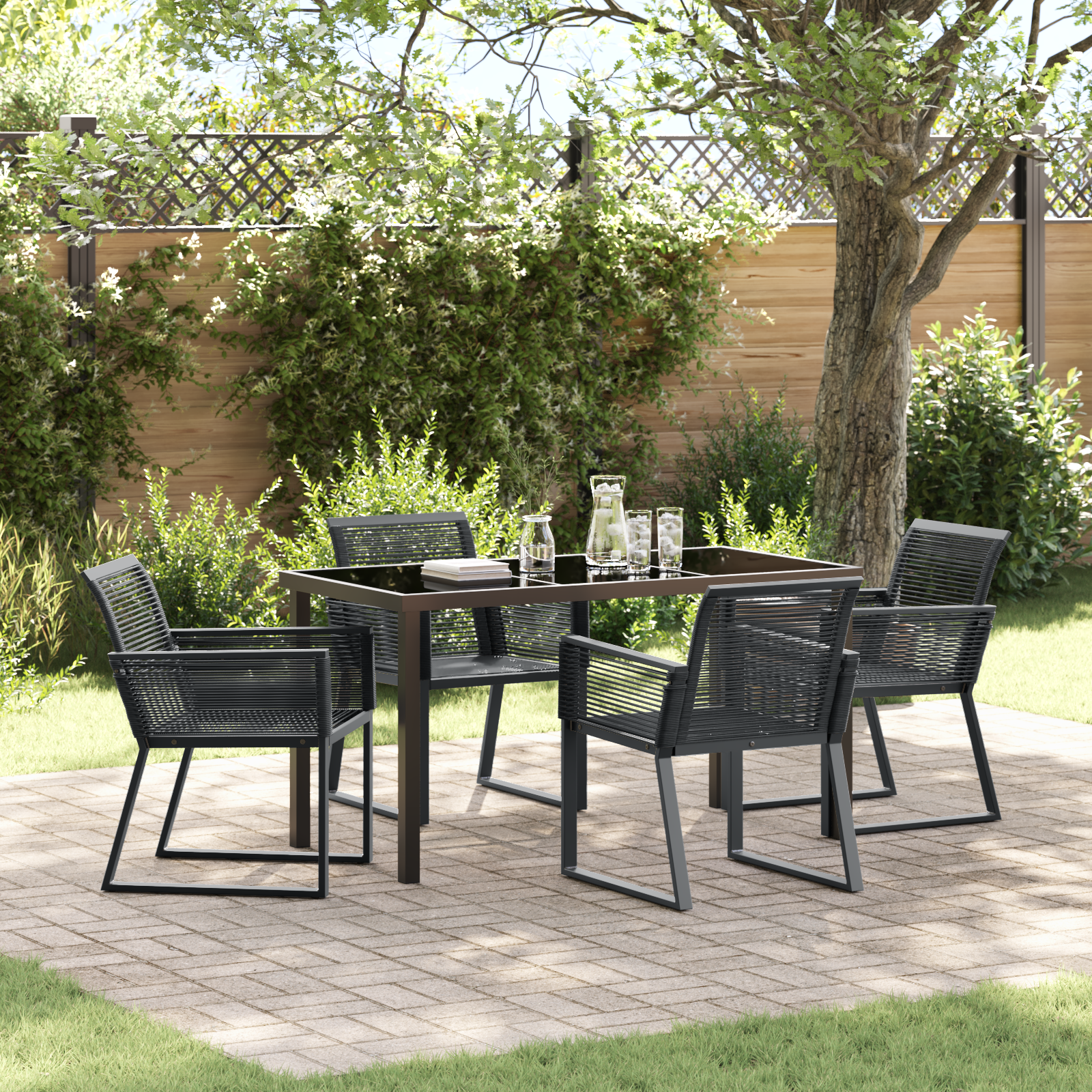 Set Cină Grădină 5 Piese Ratan Poli Negru GartenMobel Dekor