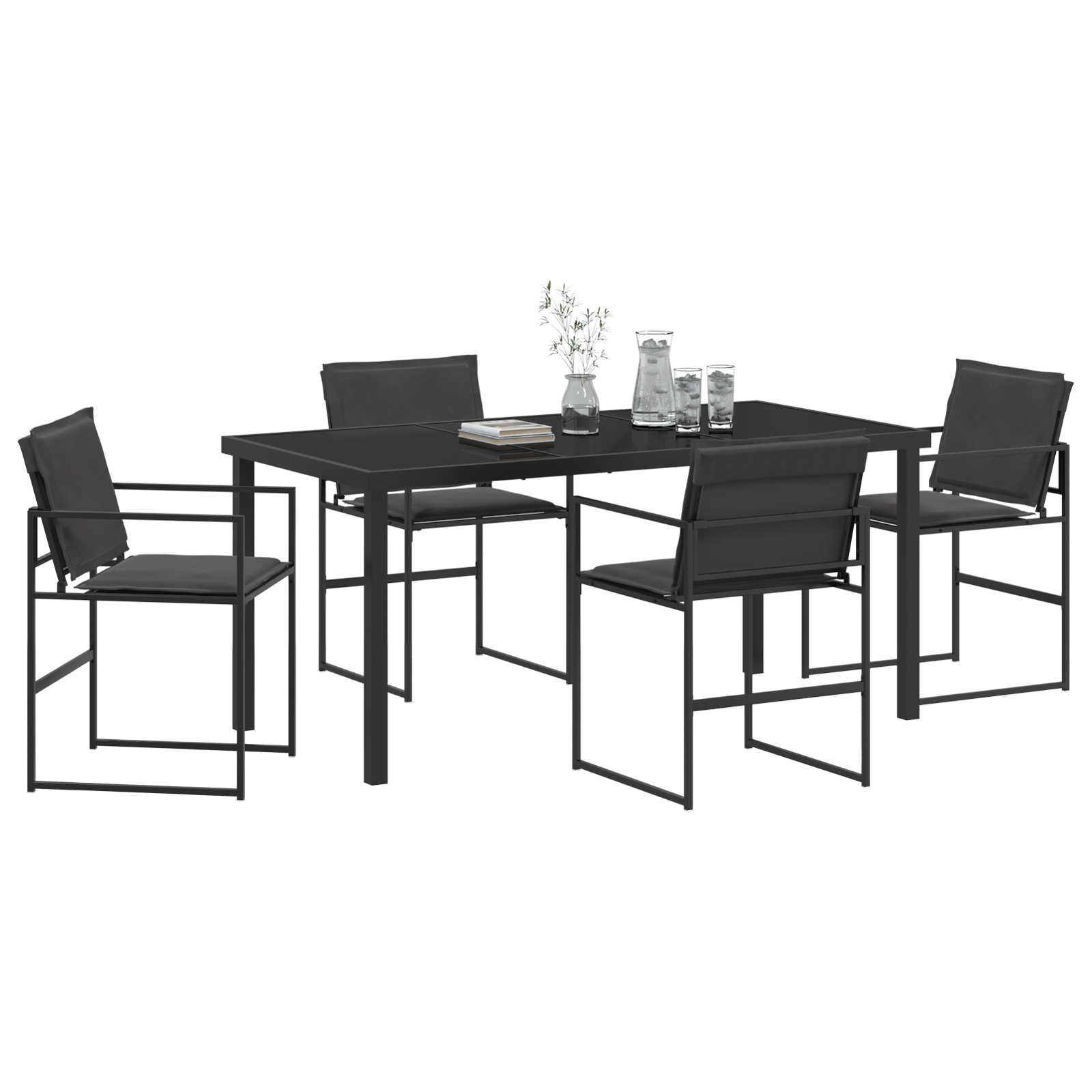 Set de 5 Piese pentru Dining în Grădină cu Pernițe Negru Textilene și Oțel GartenMobel Dekor