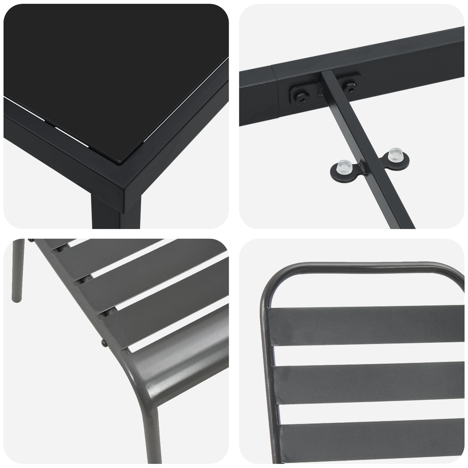 Set de Dining din 5 Piese Gri închis din Oțel GartenMobel Dekor